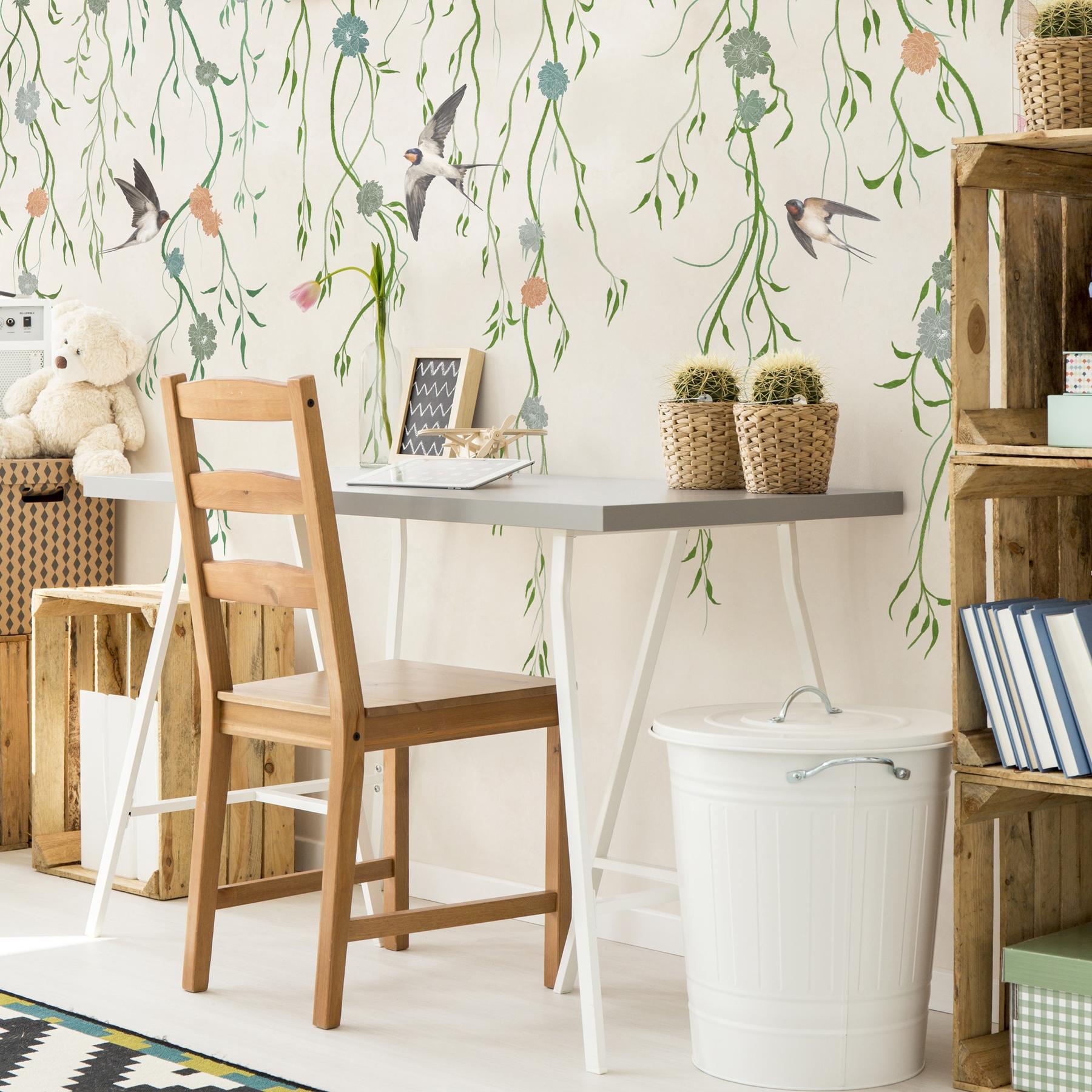 Floral Cascade and Birds Wallpaper Mural