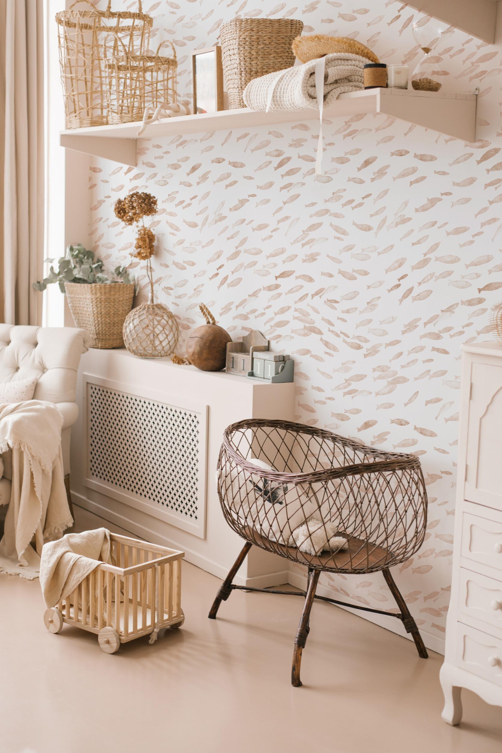 Serene Watercolor Fish Pattern Wallpaper Mural