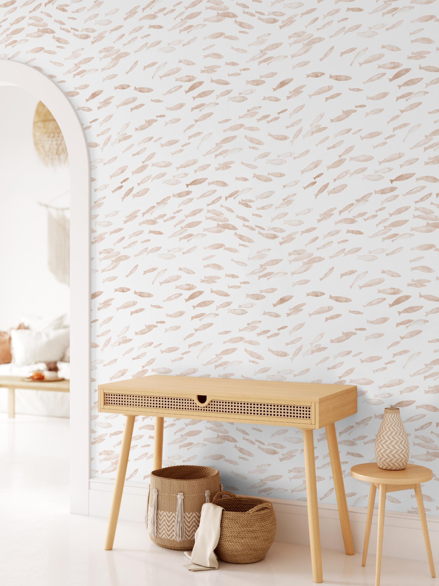 Serene Watercolor Fish Pattern Wallpaper Mural