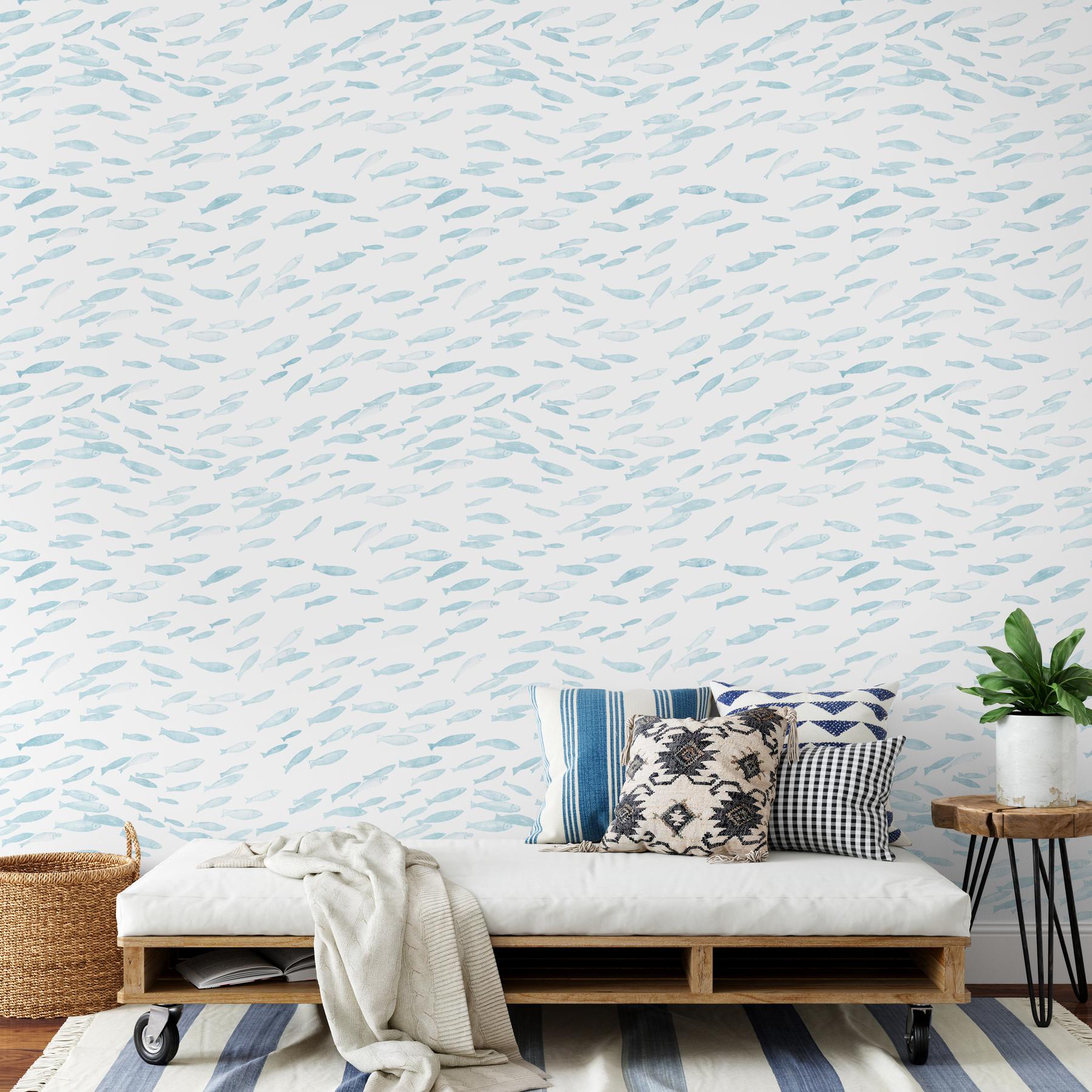 Serene Watercolor Fish Pattern Wallpaper Mural