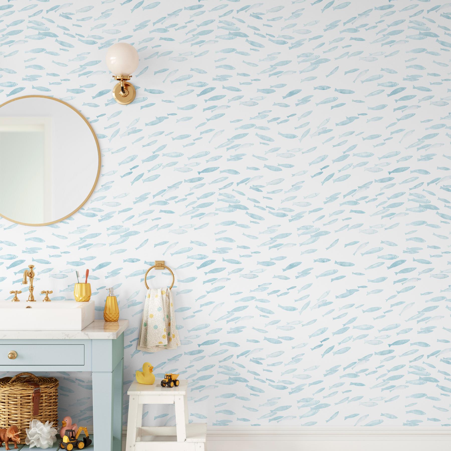 Serene Watercolor Fish Pattern Wallpaper Mural