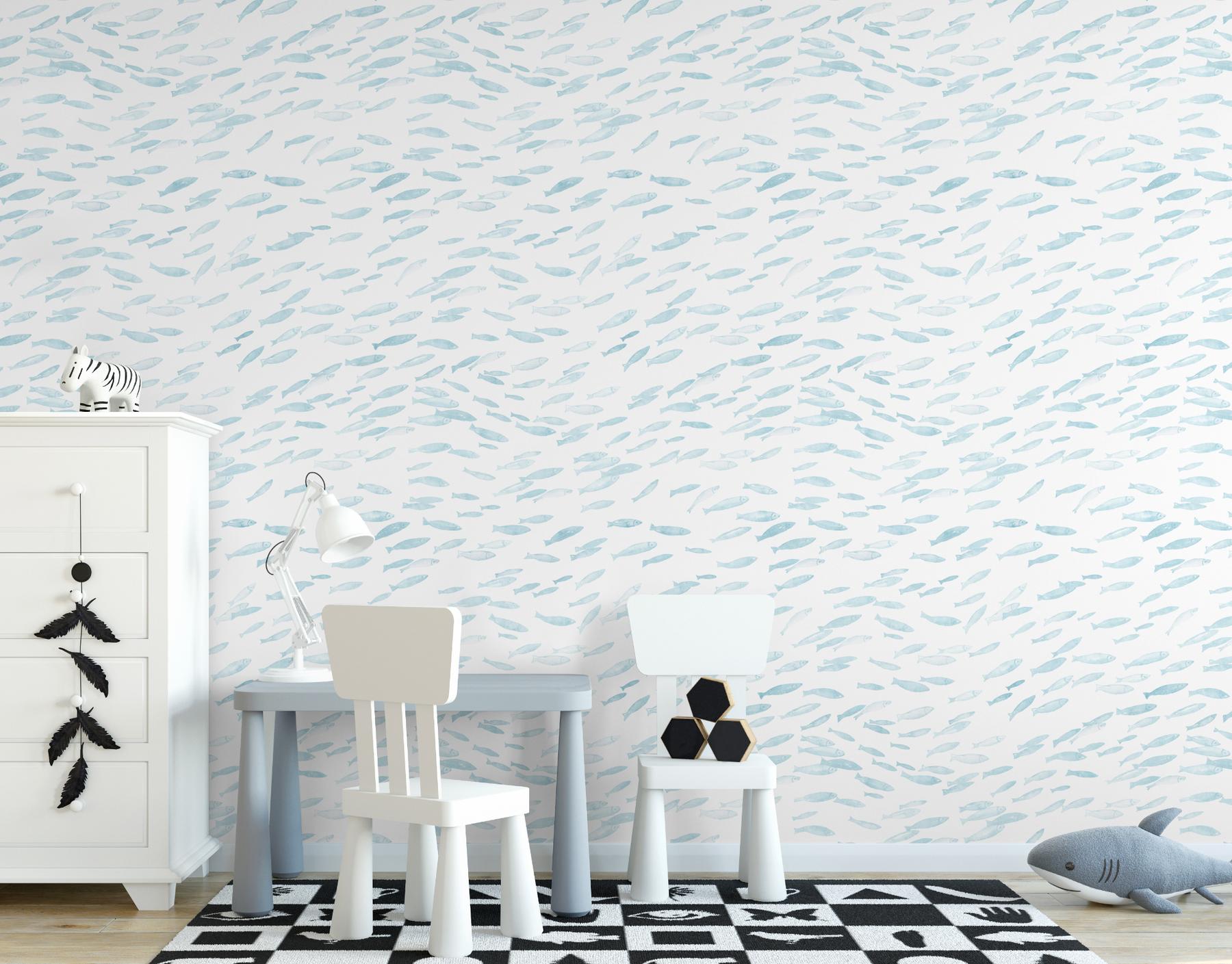 Serene Watercolor Fish Pattern Wallpaper Mural