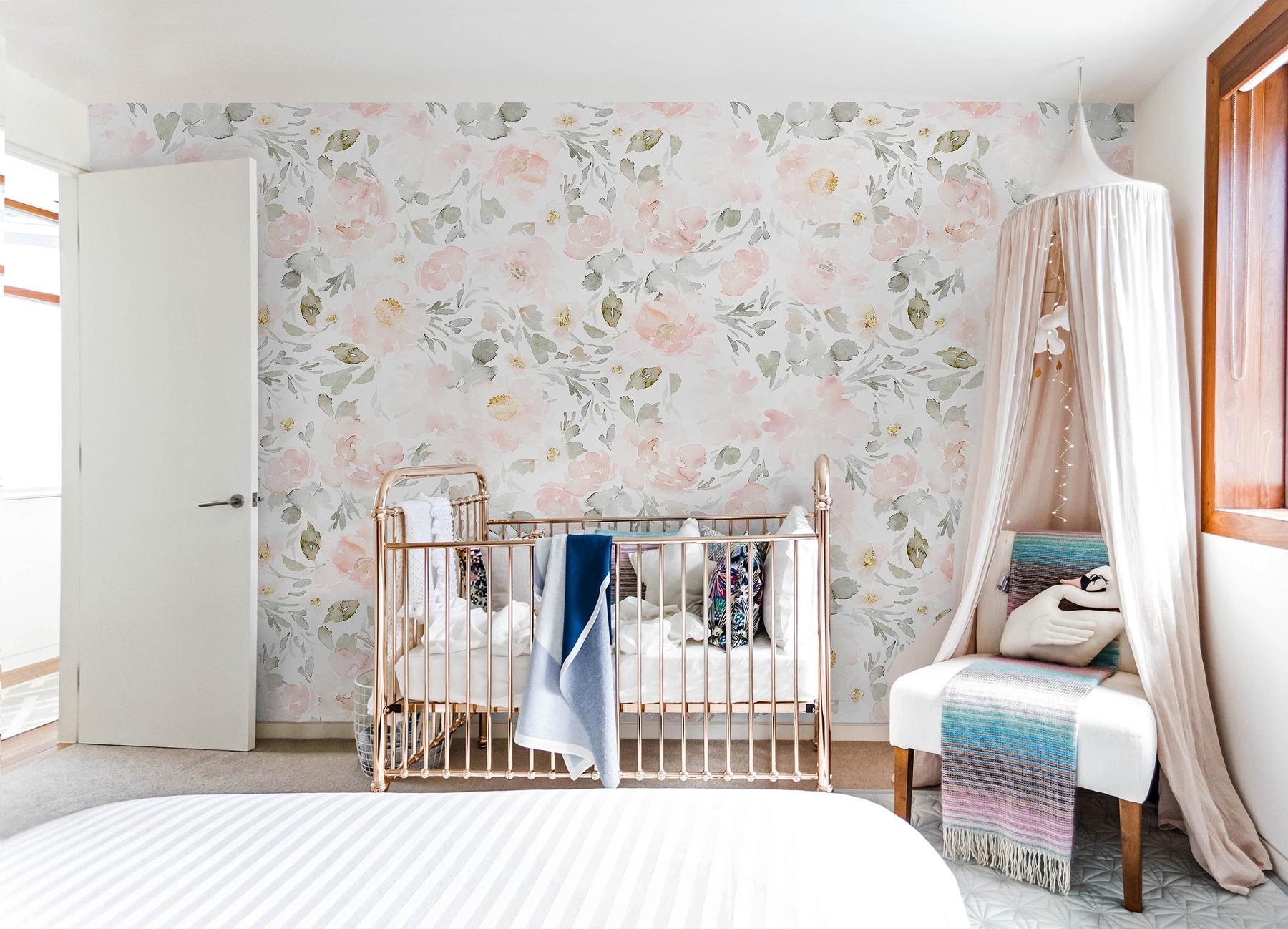 Watercolor Pink Floral Pattern Wallpaper Mural