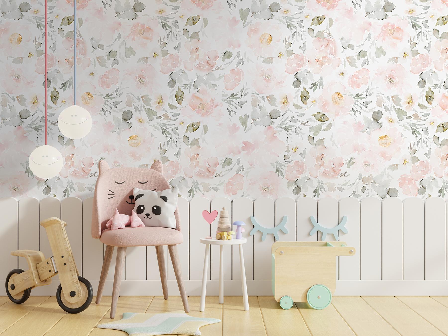Watercolor Pink Floral Pattern Wallpaper Mural
