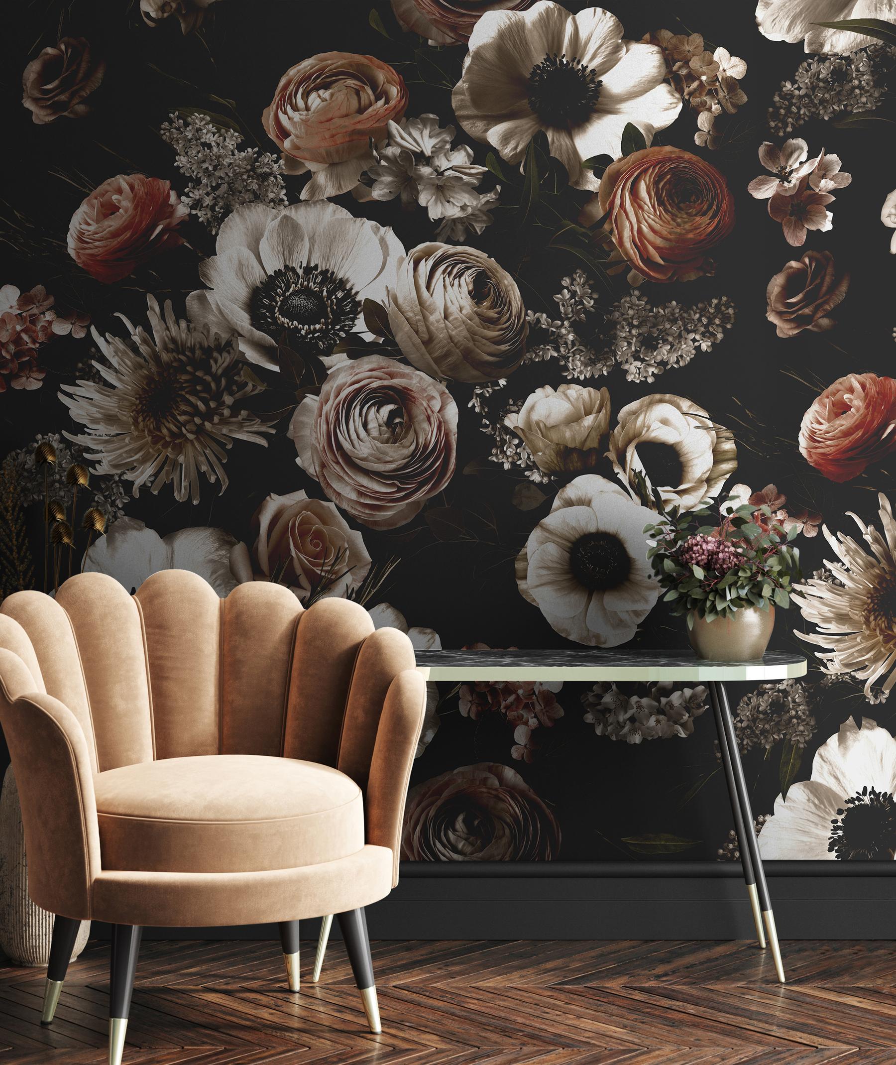 Midnight Florals Elegant Wallpaper Mural 