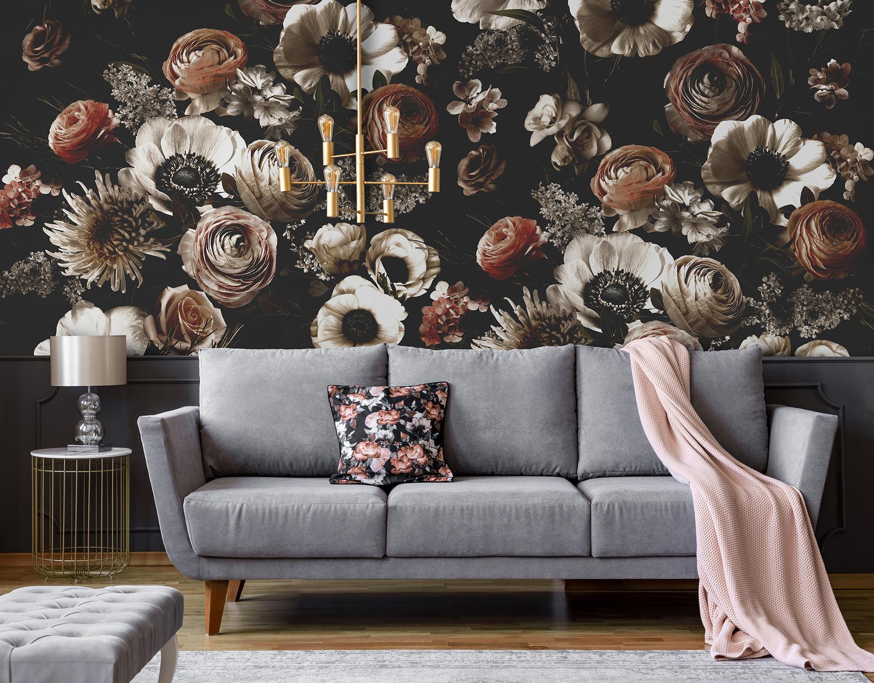 Midnight Florals Elegant Wallpaper Mural 