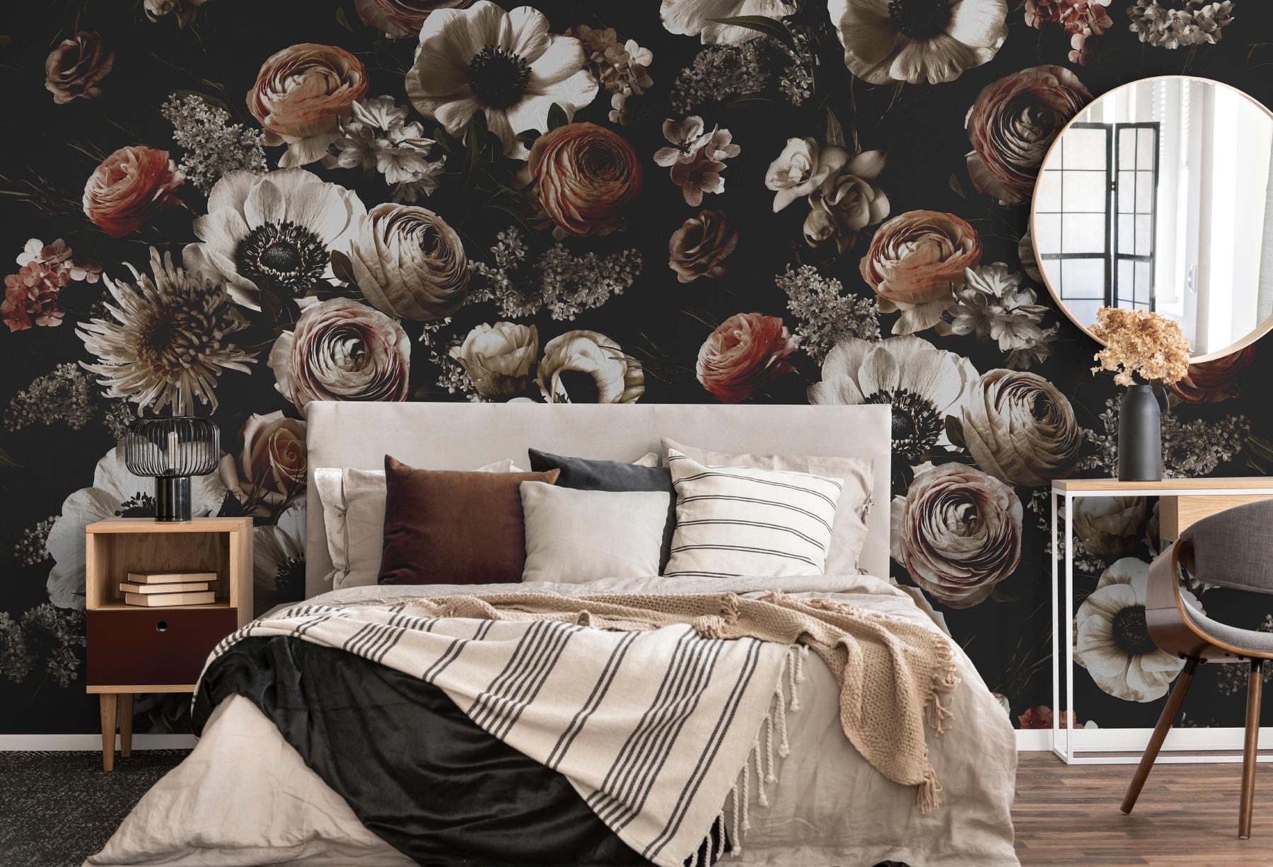 Midnight Florals Elegant Wallpaper Mural 