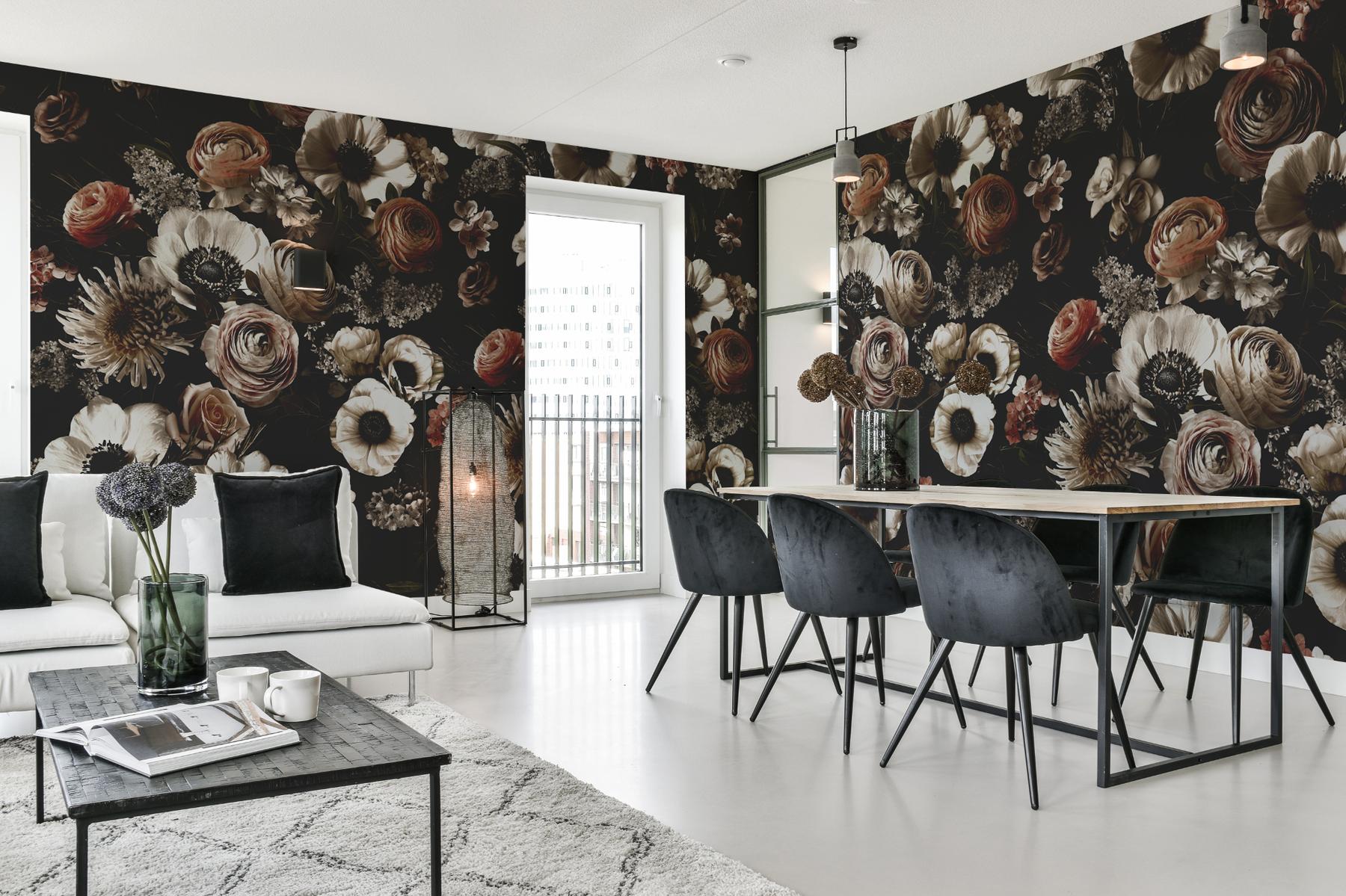 Midnight Florals Elegant Wallpaper Mural 