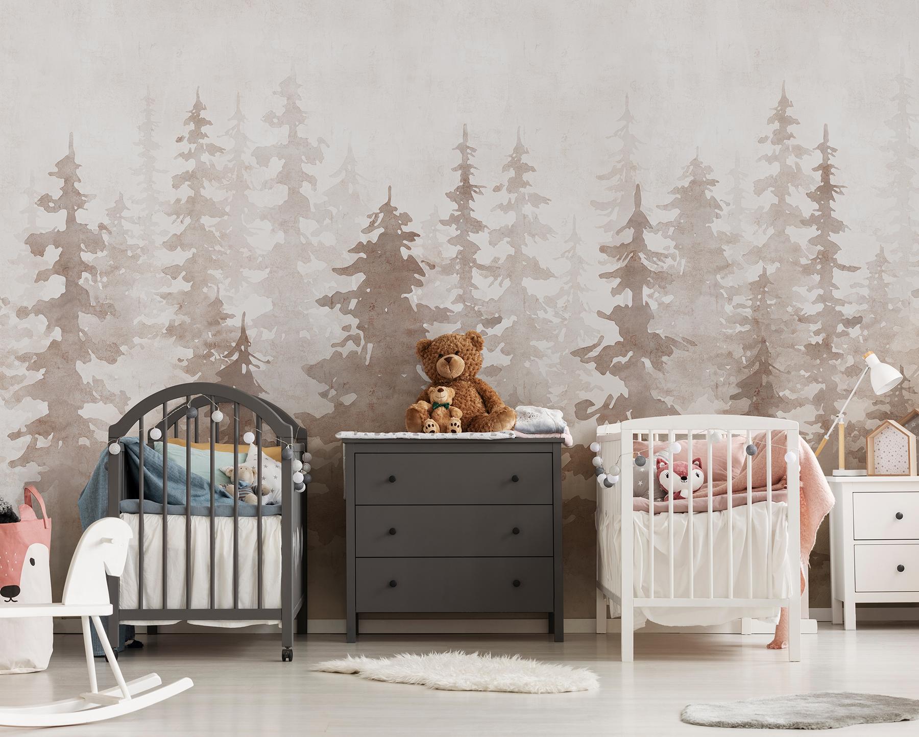 Misty Forest Silhouette Watercolor Wallpaper Mural