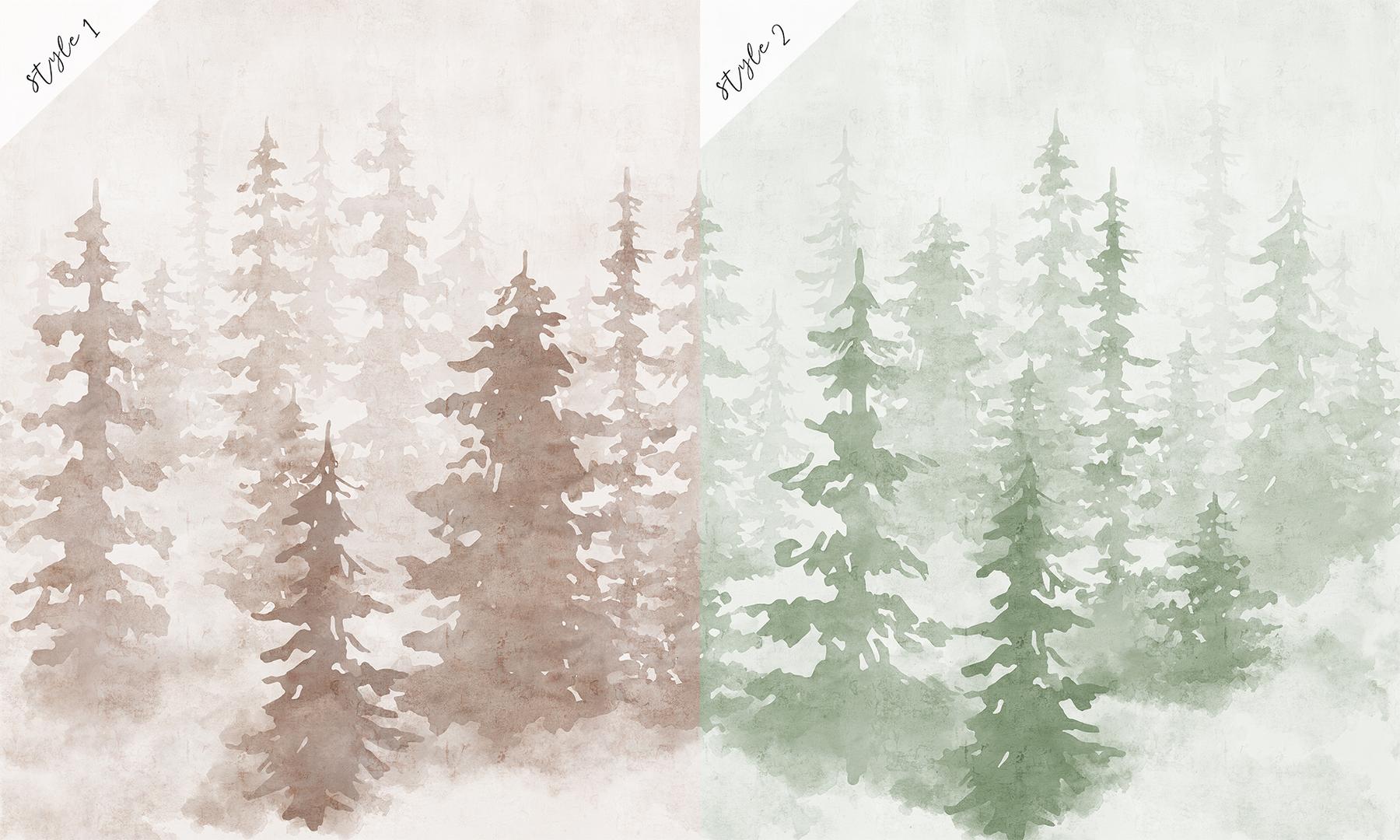 Misty Forest Silhouette Watercolor Wallpaper Mural