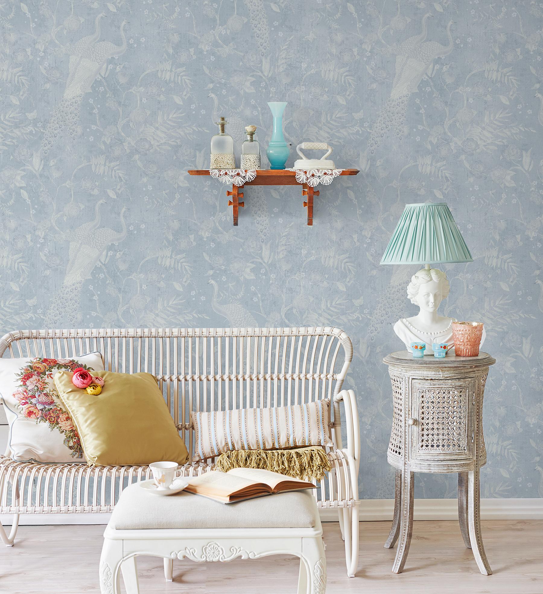 Soft Floral Elegance Peacock Wallpaper Mural