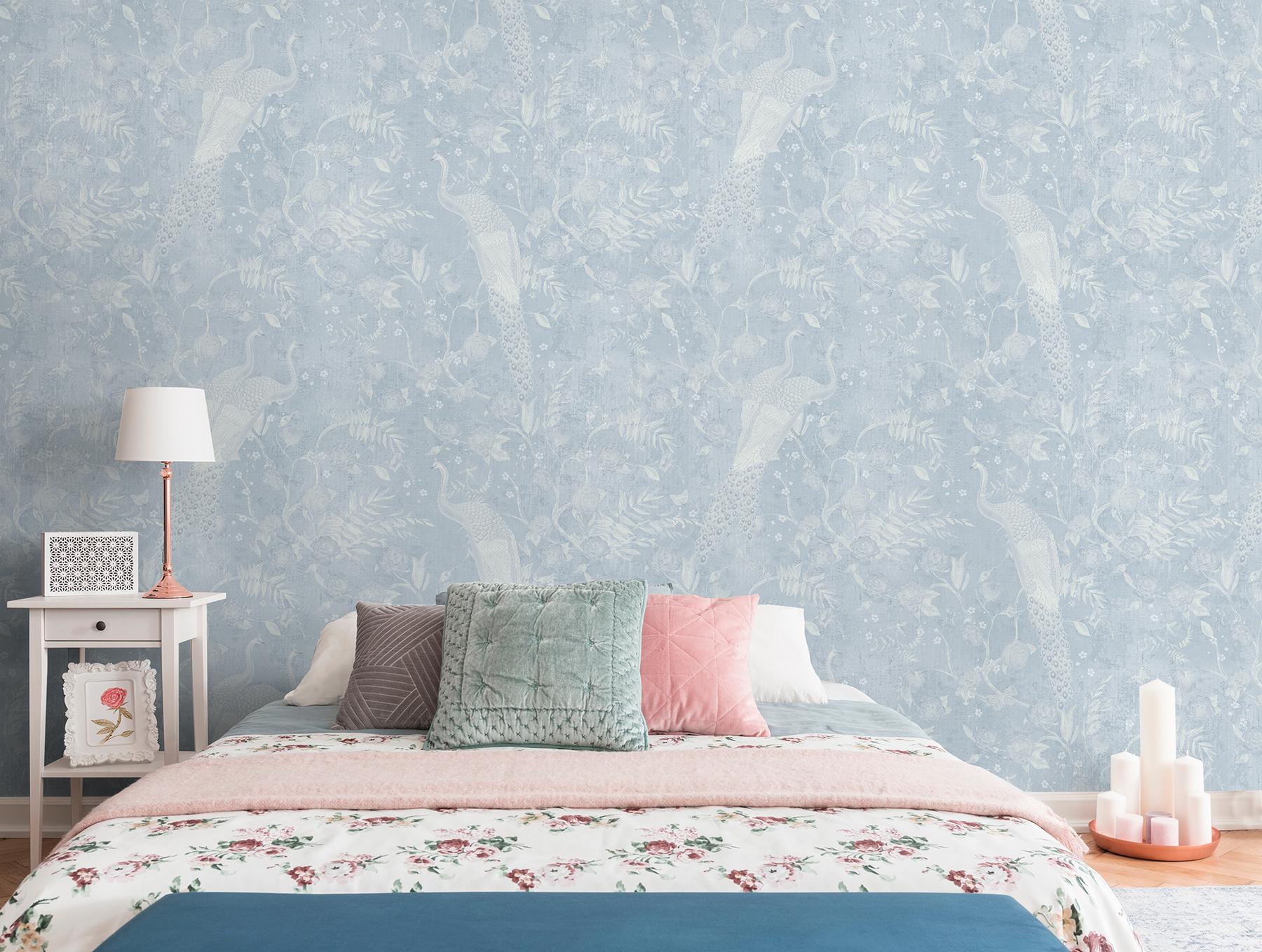 Soft Floral Elegance Peacock Wallpaper Mural