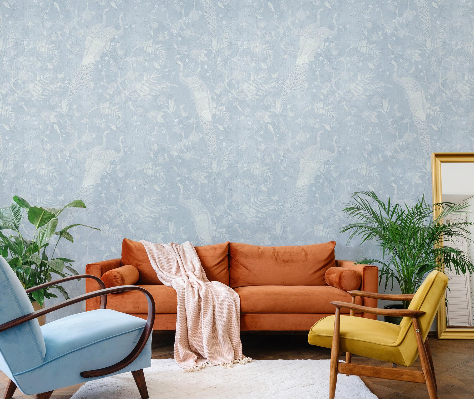 Soft Floral Elegance Peacock Wallpaper Mural