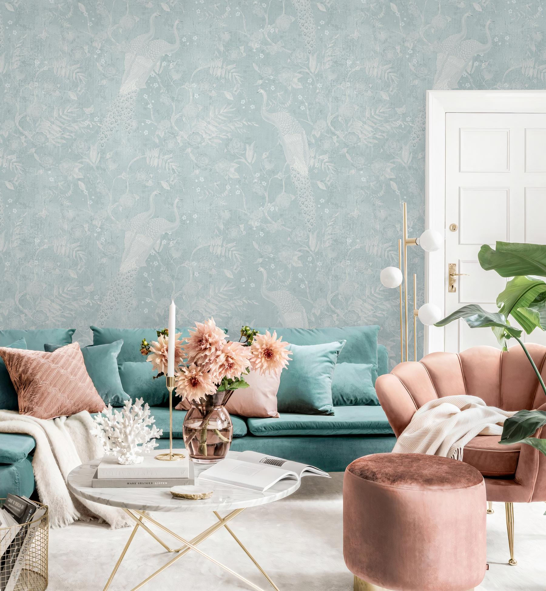 Soft Floral Elegance Peacock Wallpaper Mural