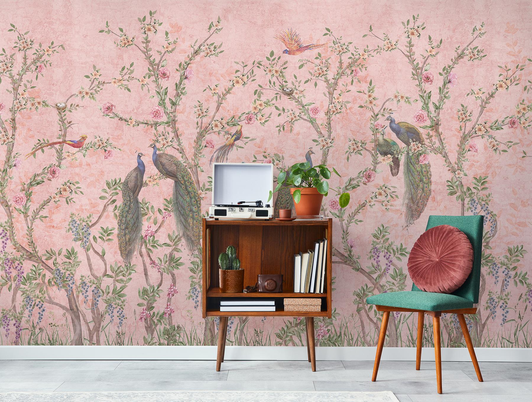 Floral Elegance Peacock Rose Garden Wallpaper Mural