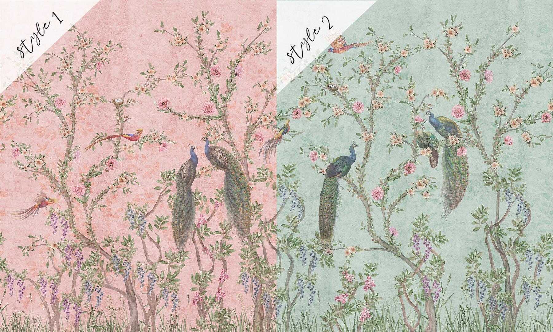 Floral Elegance Peacock Rose Garden Wallpaper Mural