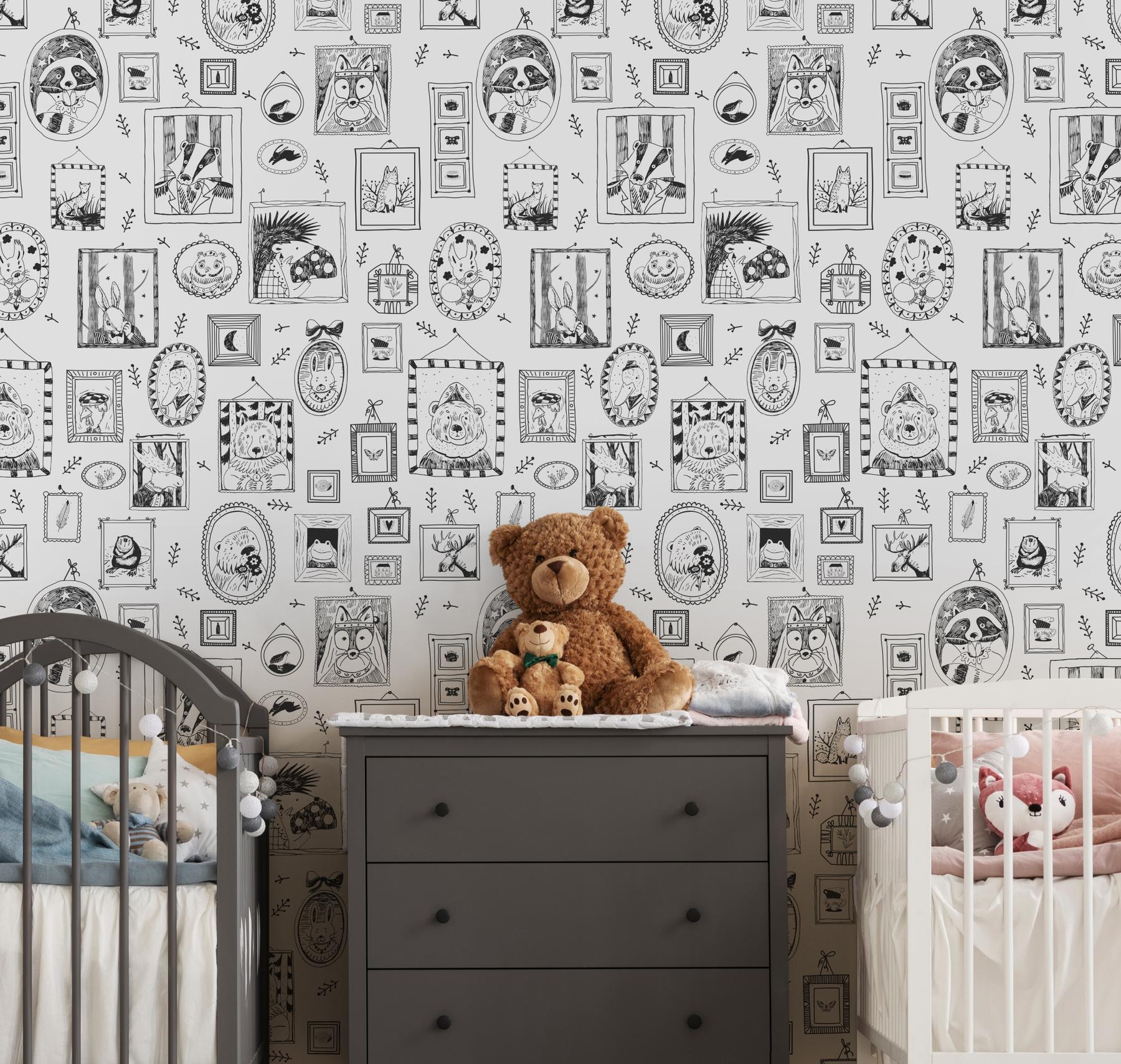 Sketchbook Nursery Animal Portraits Wallpaper Mural
