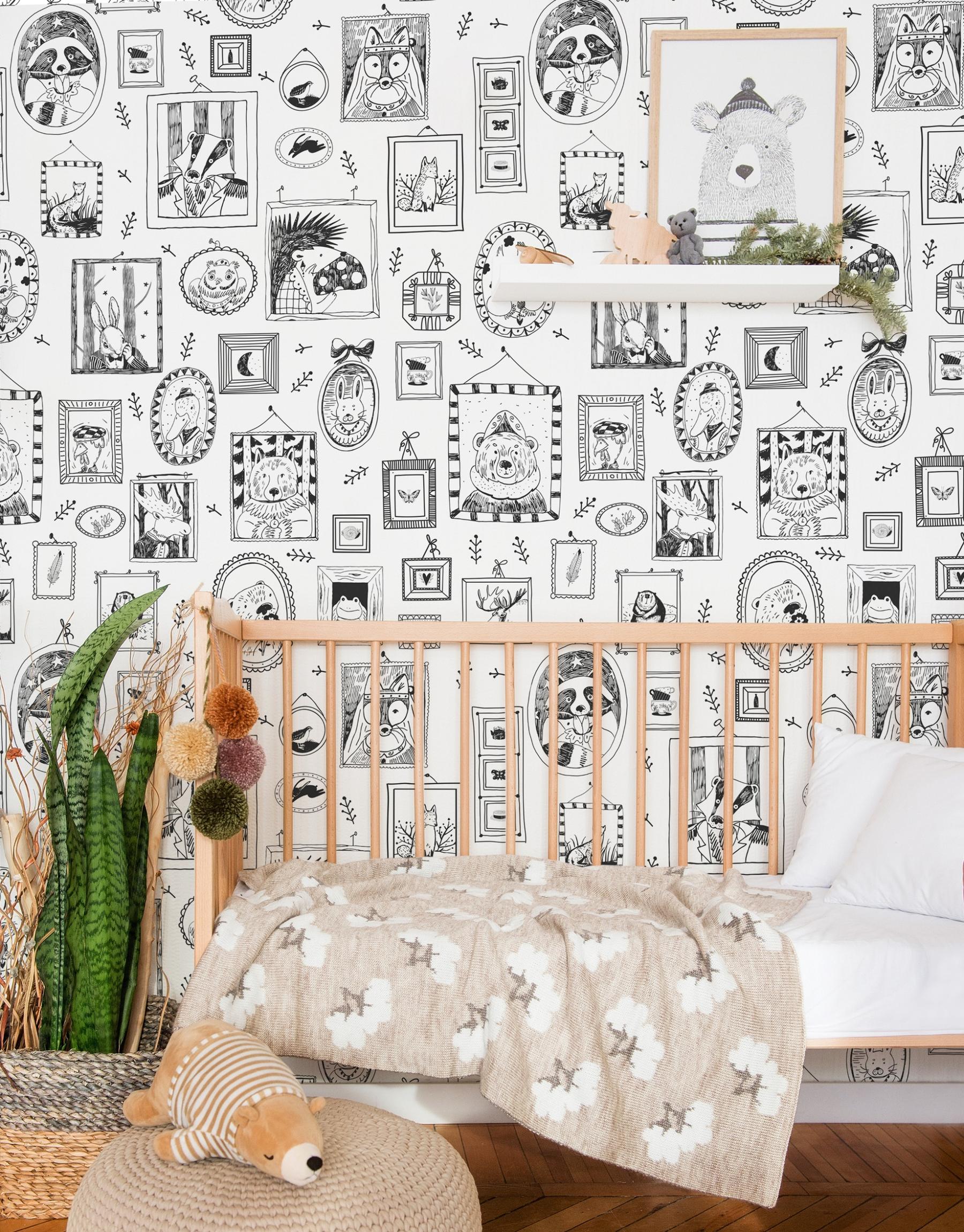 Sketchbook Nursery Animal Portraits Wallpaper Mural