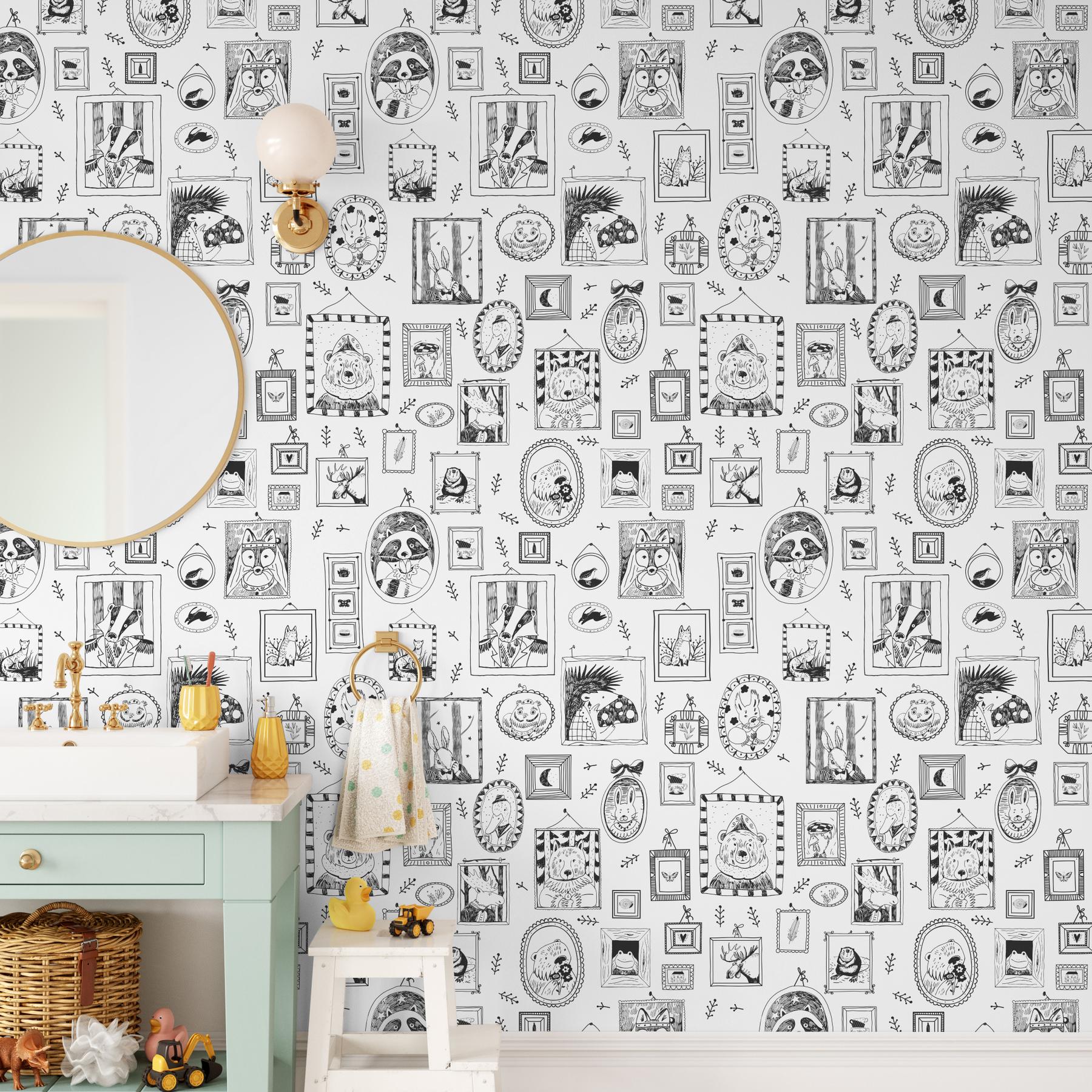 Sketchbook Nursery Animal Portraits Wallpaper Mural
