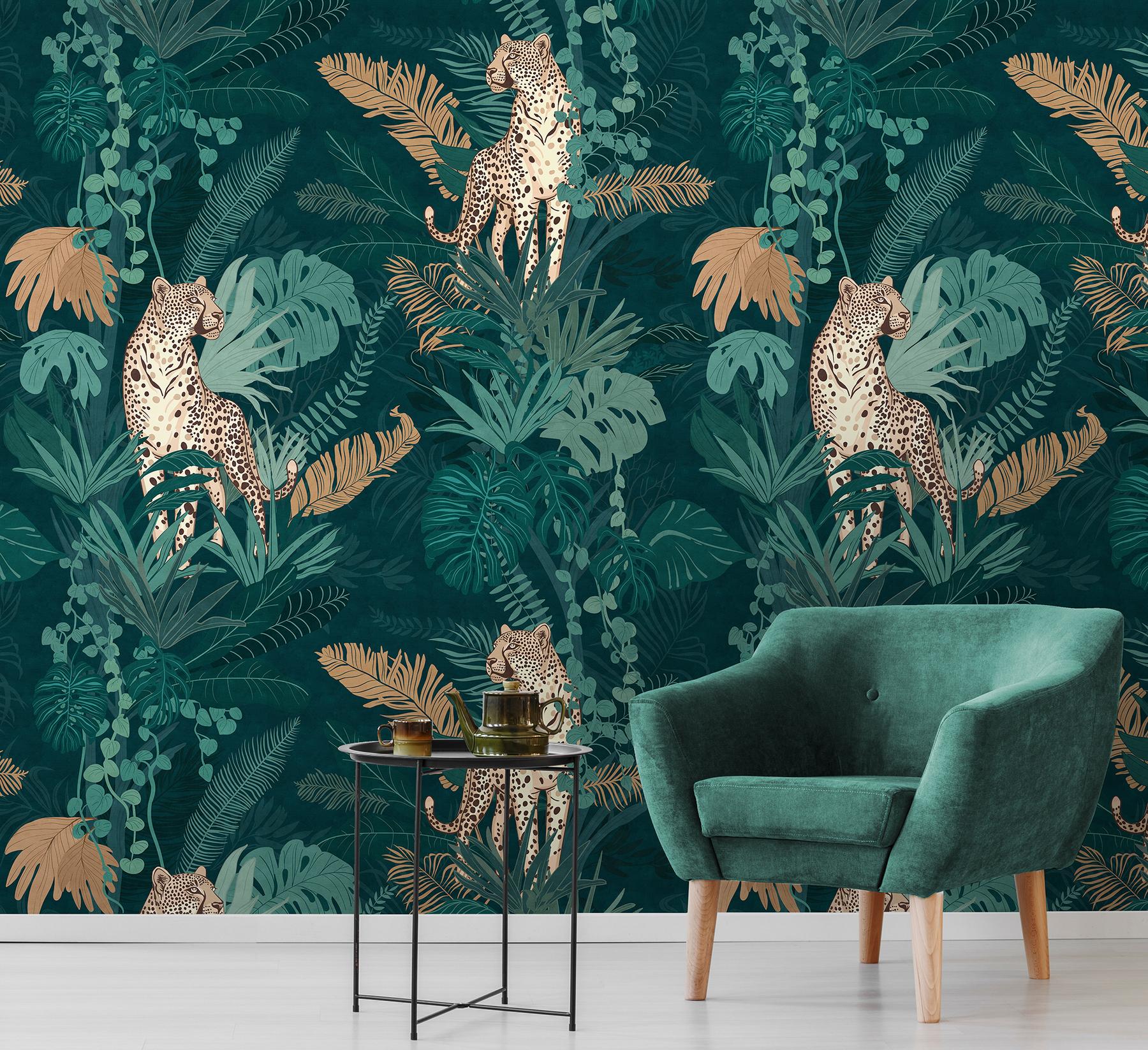 Elegant Jungle Leopard Pattern Wallpaper Mural