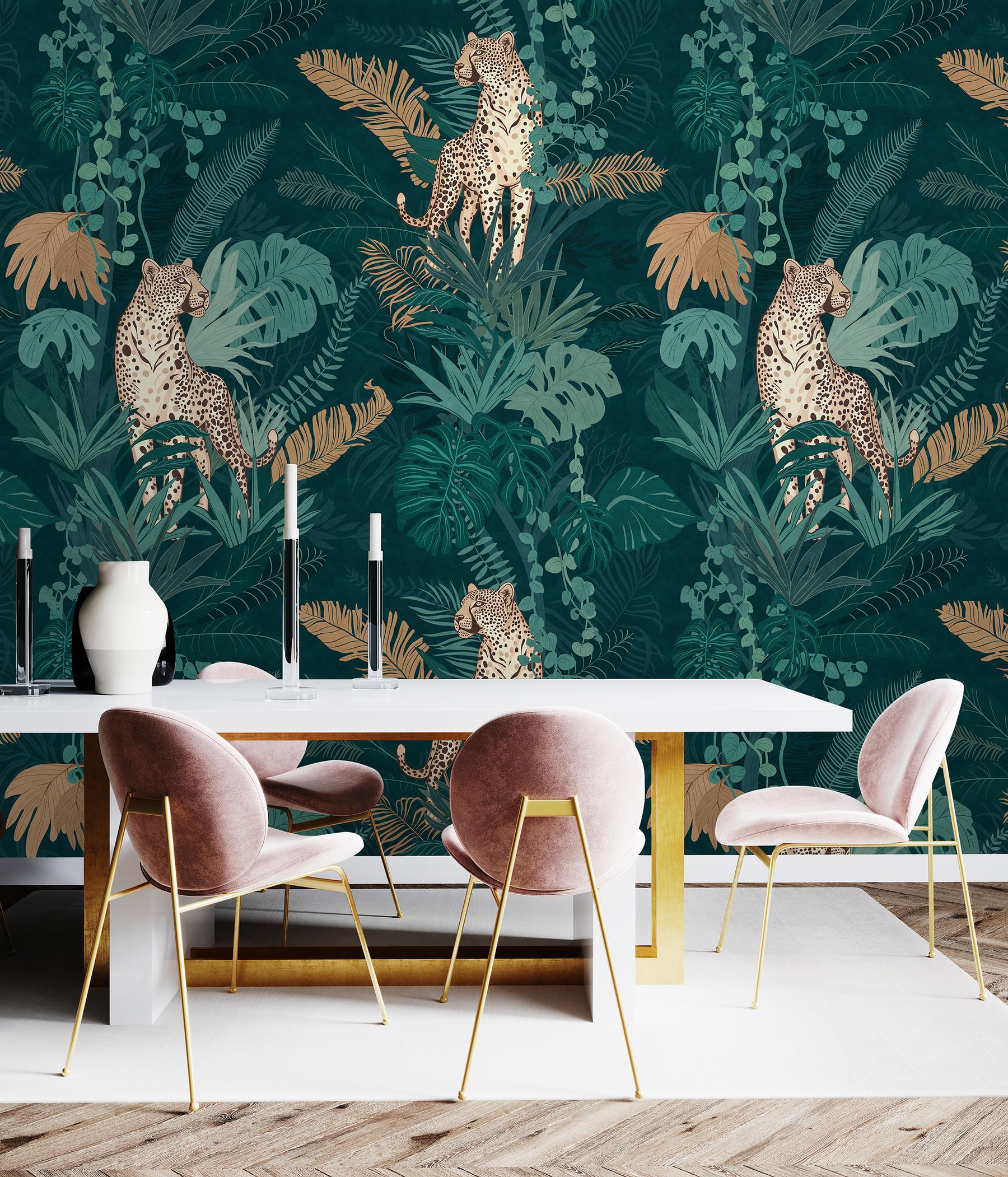 Elegant Jungle Leopard Pattern Wallpaper Mural