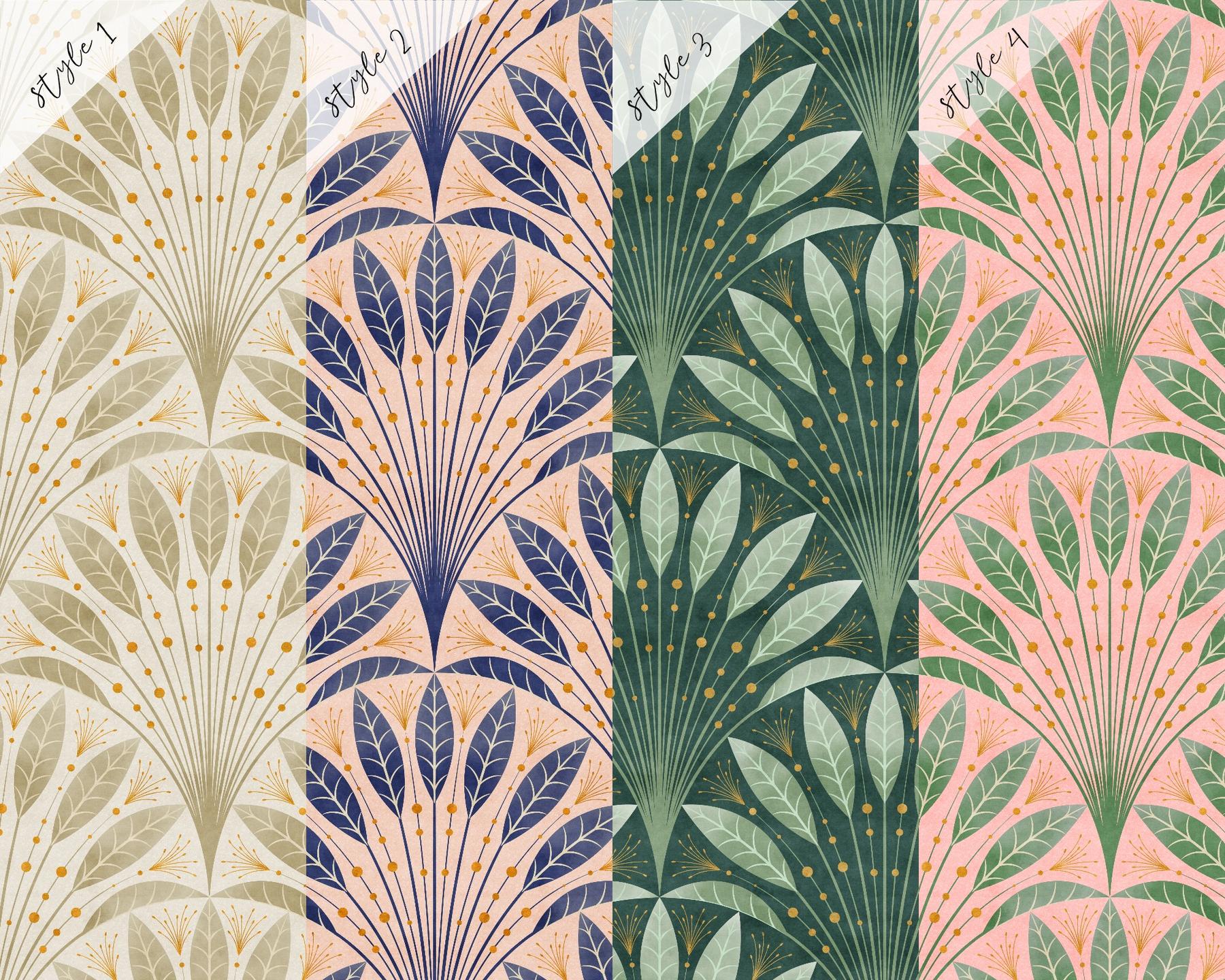 Elegant Fan Leaf Pattern Beige Wallpaper Mural