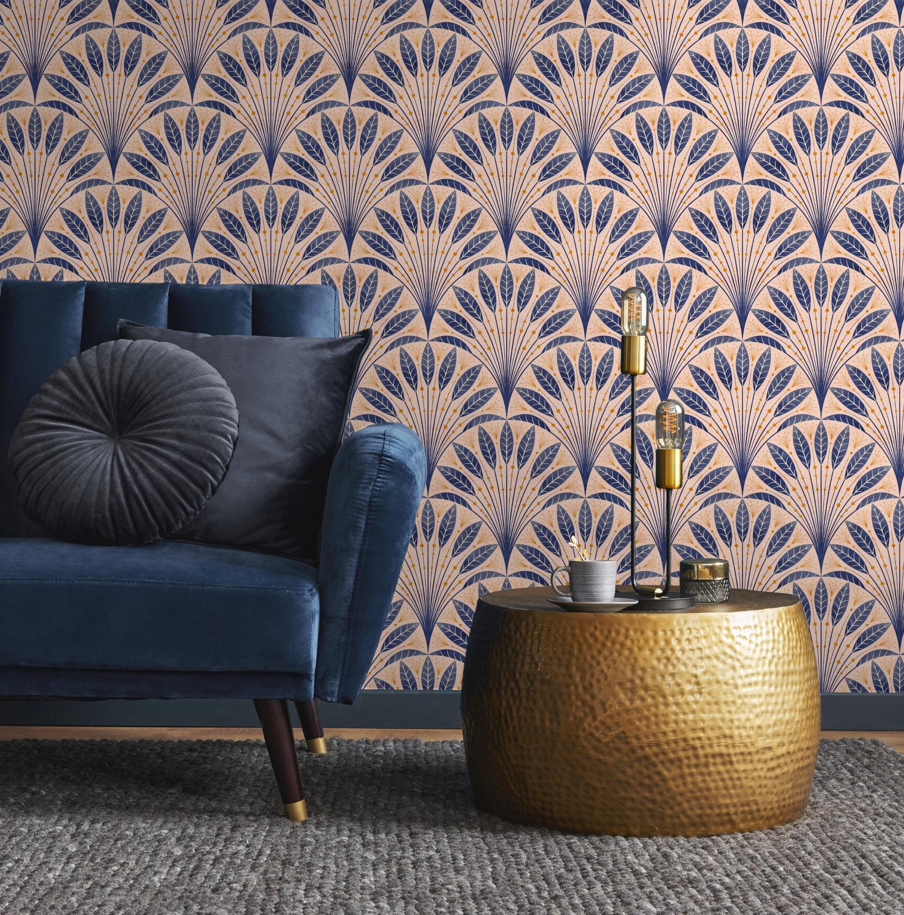 Elegant Fan Leaf Pattern Wallpaper Mural