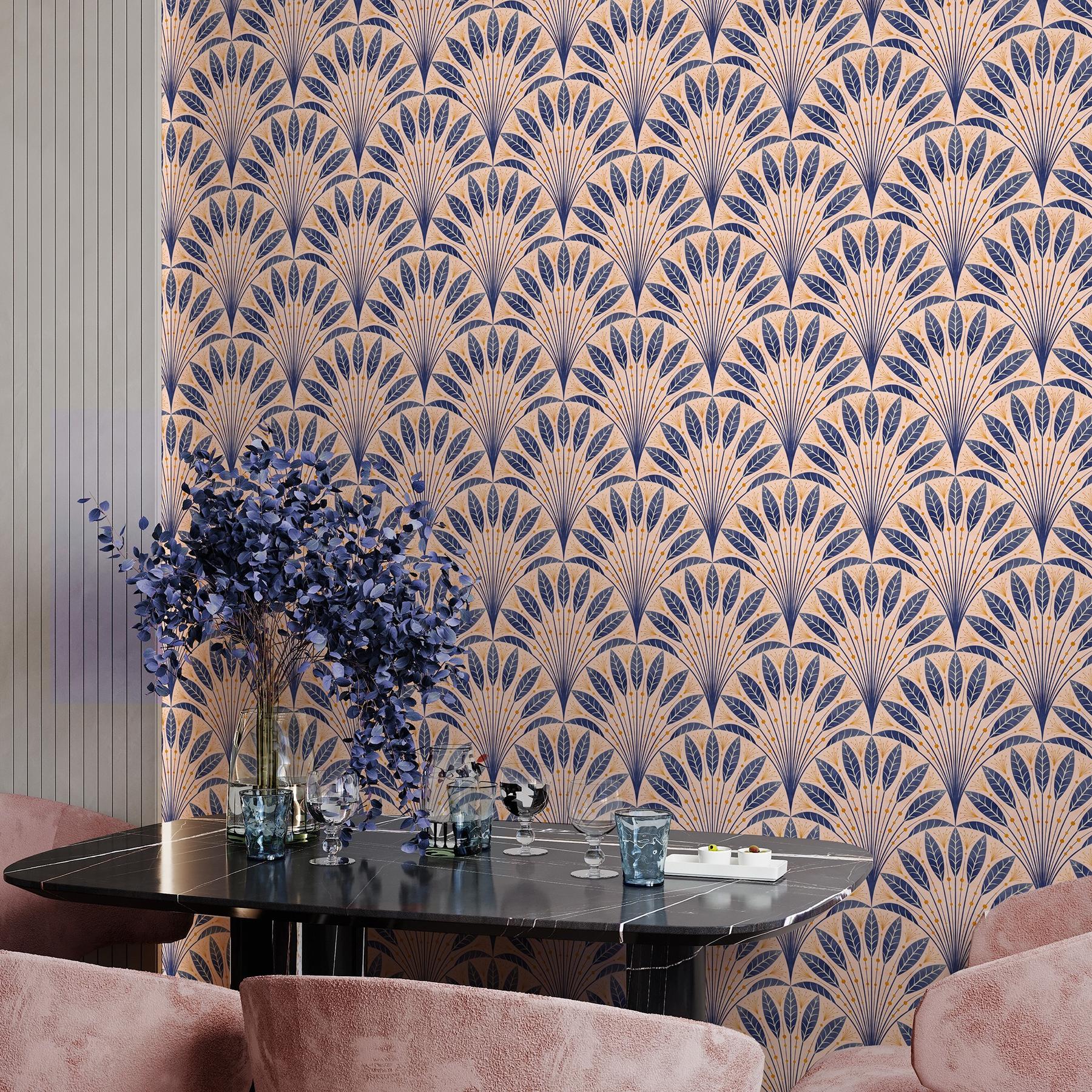 Elegant Fan Leaf Pattern Wallpaper Mural