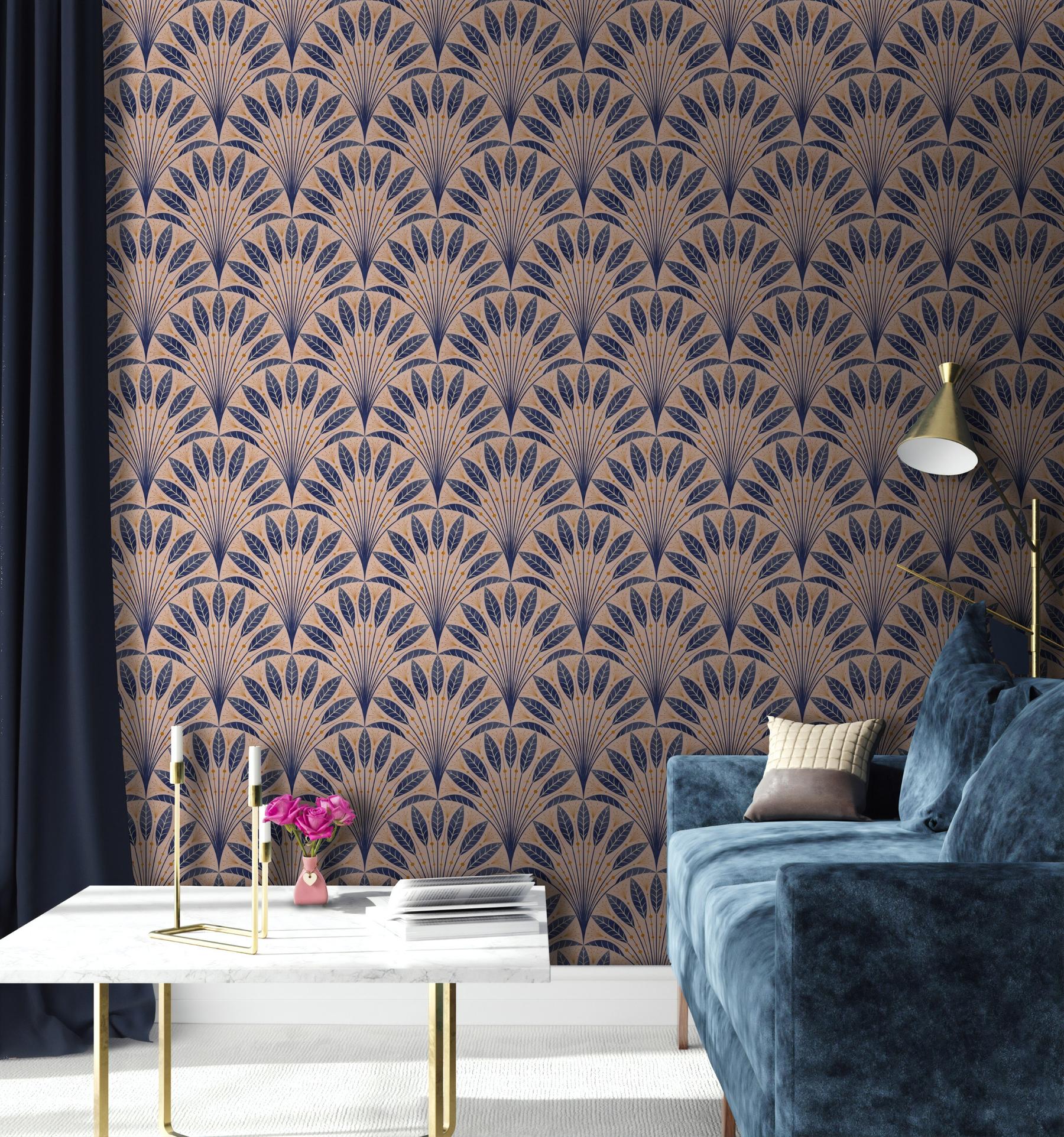 Elegant Fan Leaf Pattern Wallpaper Mural