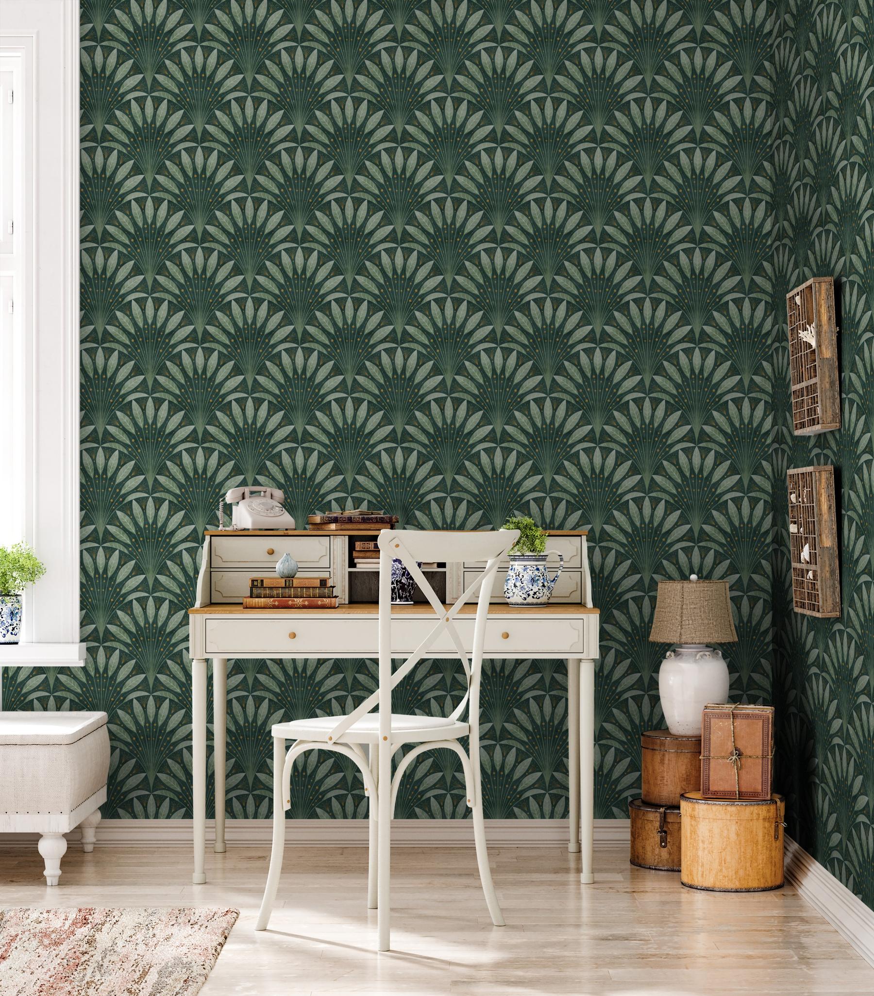 Elegant Fan Leaf Pattern Wallpaper Mural
