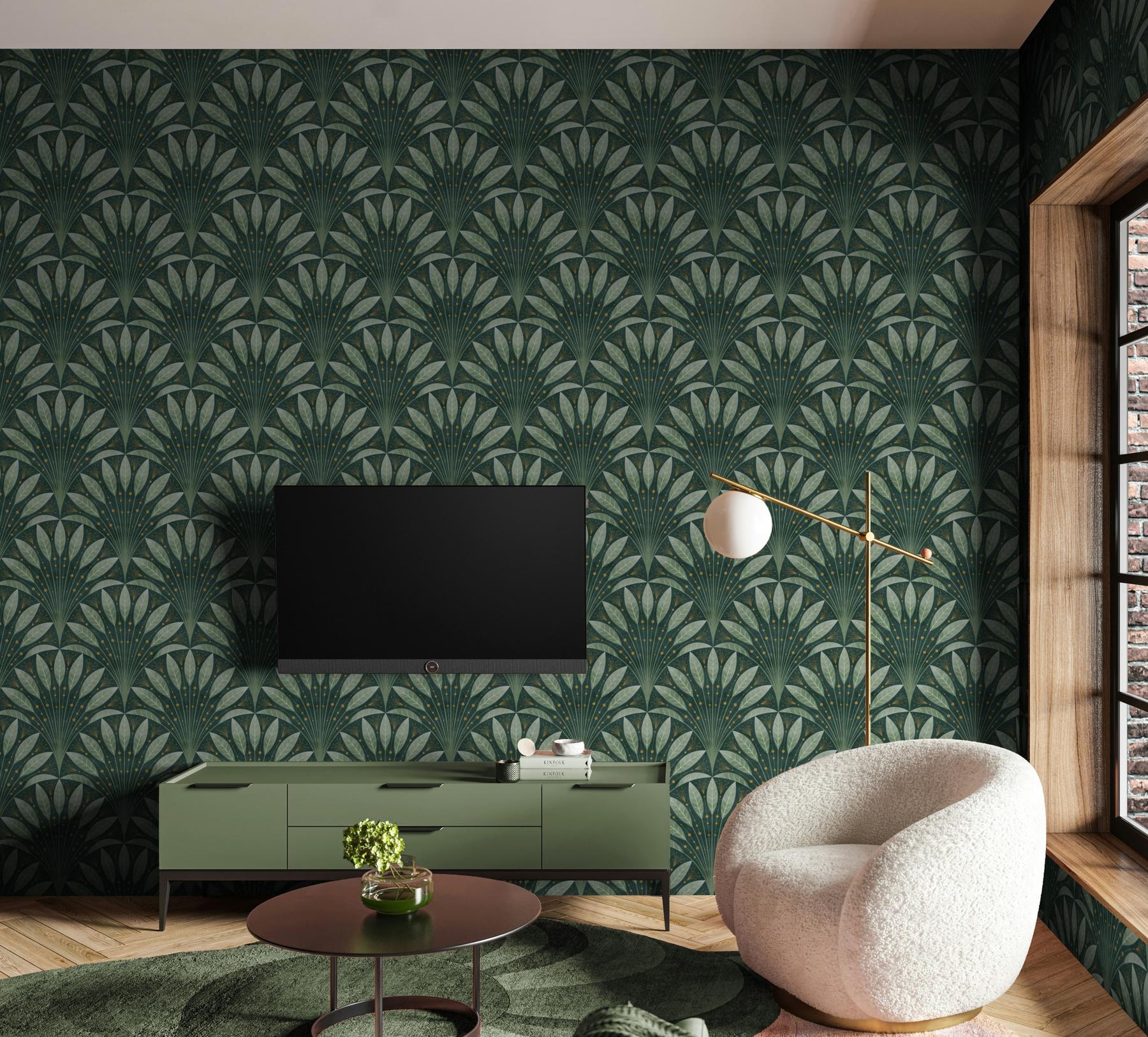 Elegant Fan Leaf Pattern Wallpaper Mural