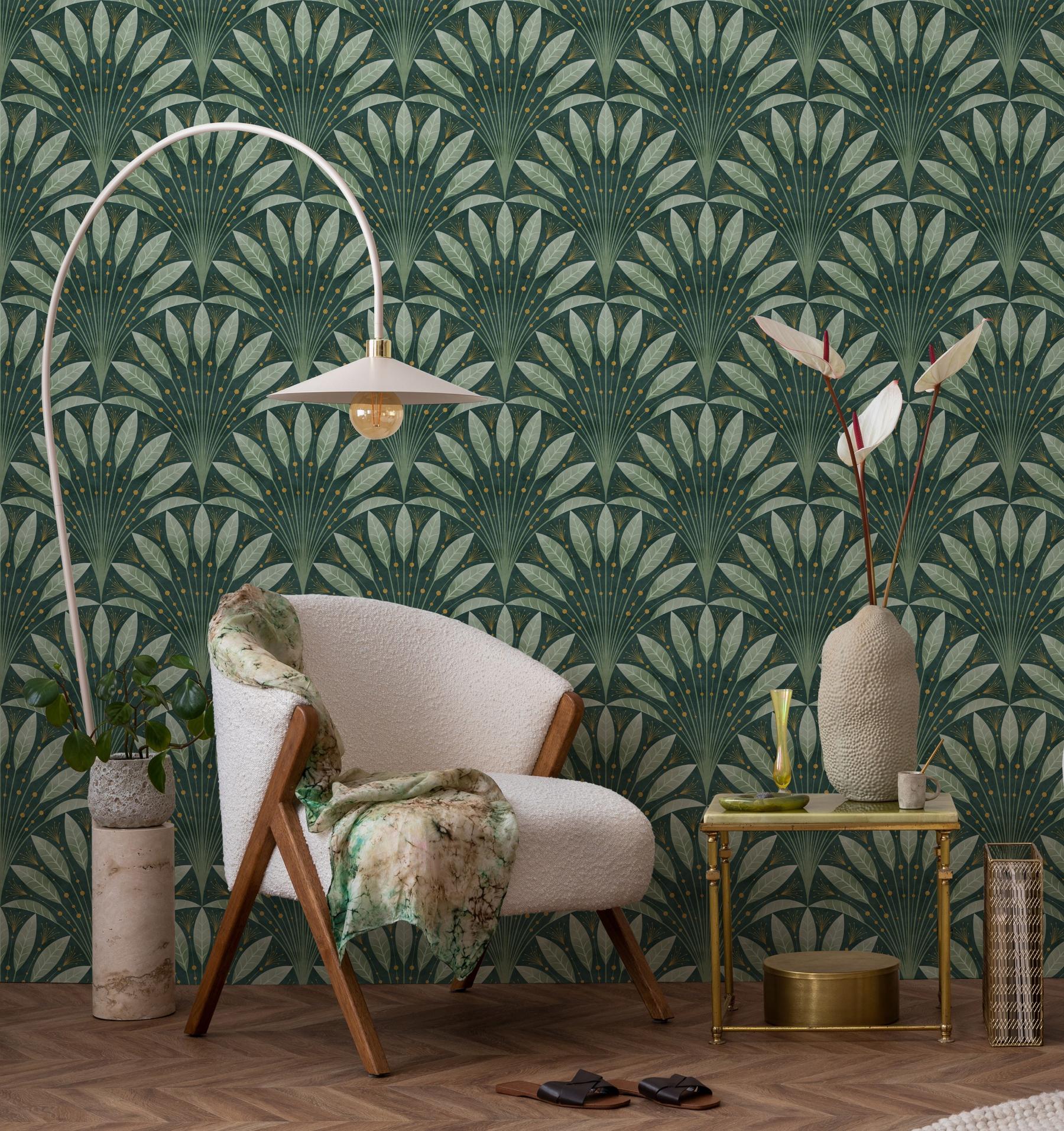 Elegant Fan Leaf Pattern Wallpaper Mural