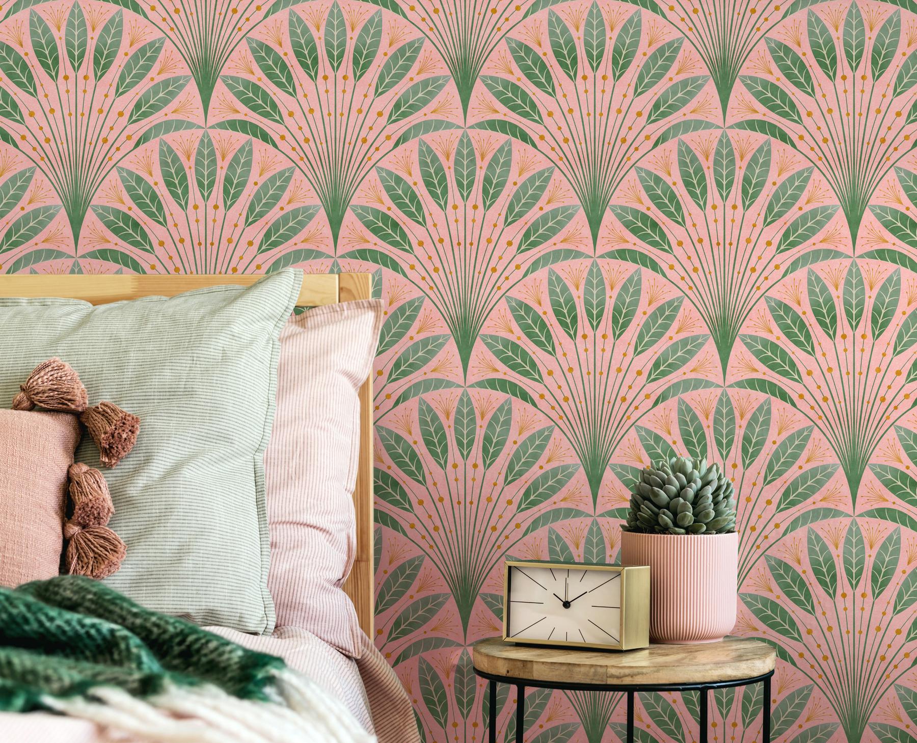 Elegant Fan Leaf Pattern Wallpaper Mural