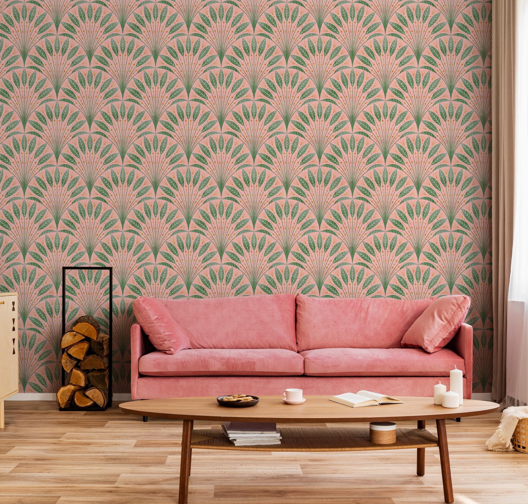 Elegant Fan Leaf Pattern Wallpaper Mural