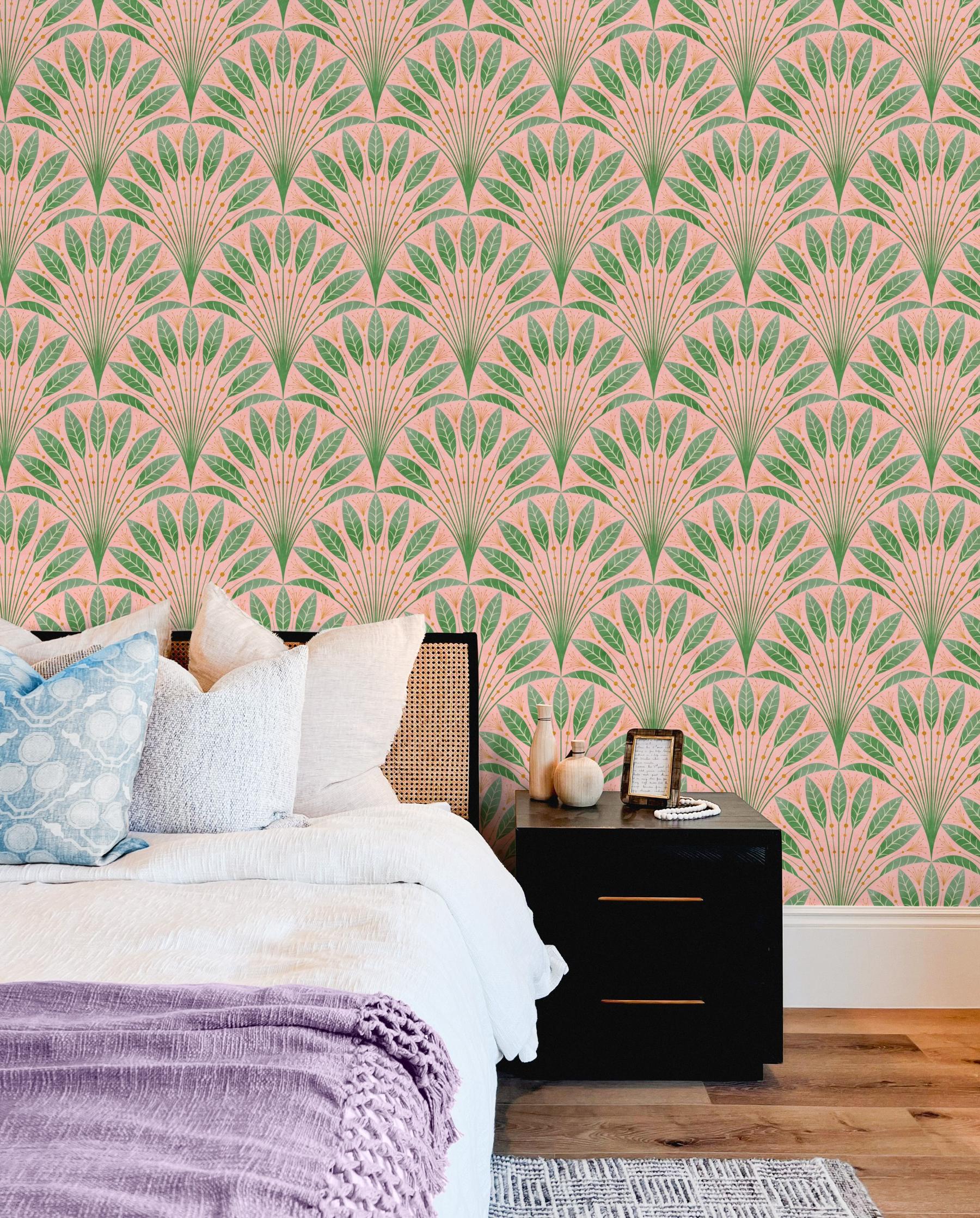 Elegant Fan Leaf Pattern Wallpaper Mural