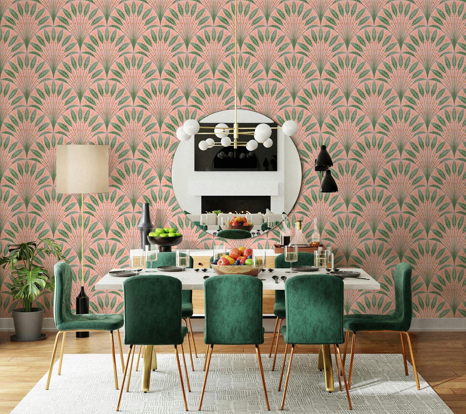 Elegant Fan Leaf Pattern Wallpaper Mural