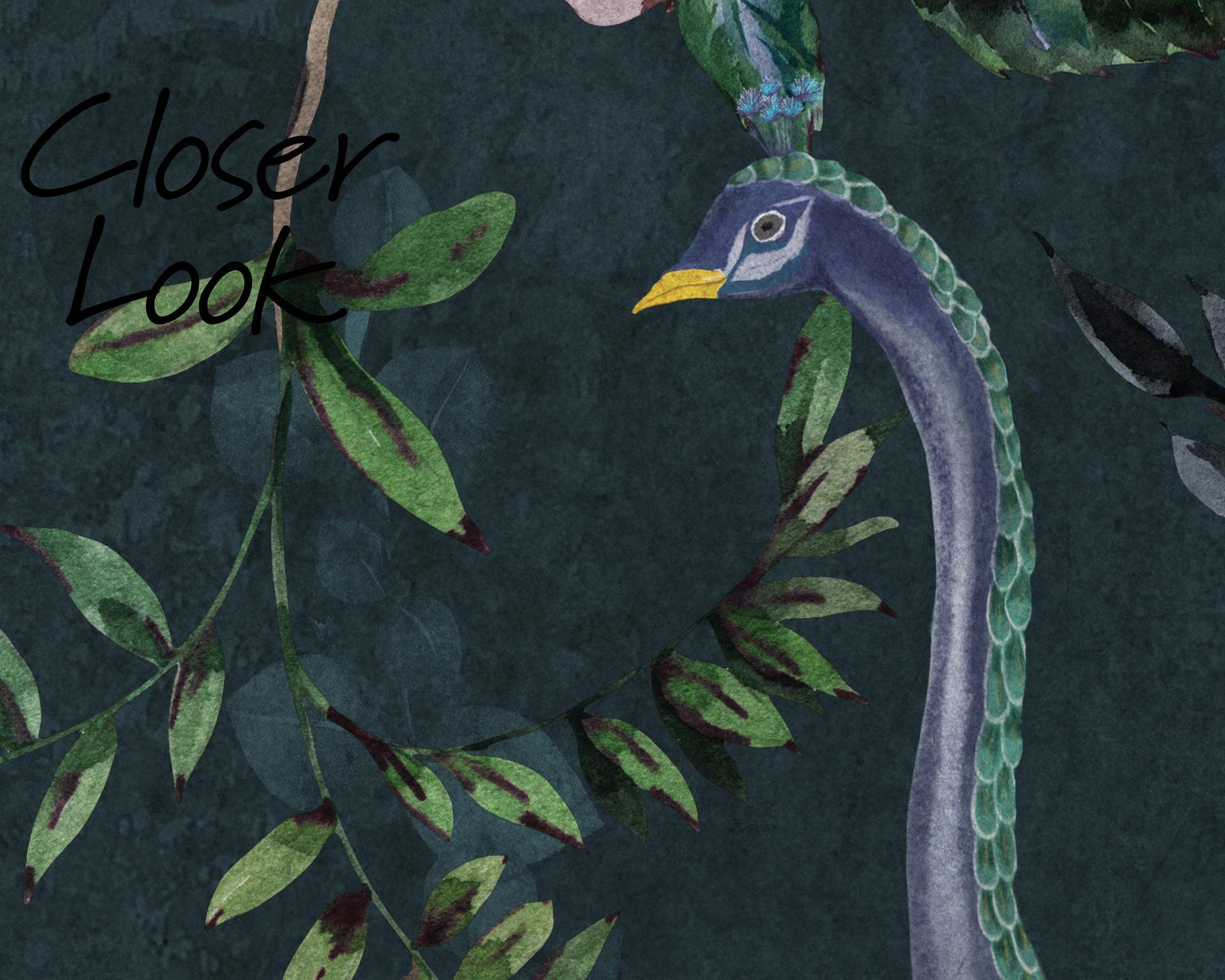 Midnight Floral Peacock Elegance Wallpaper Mural