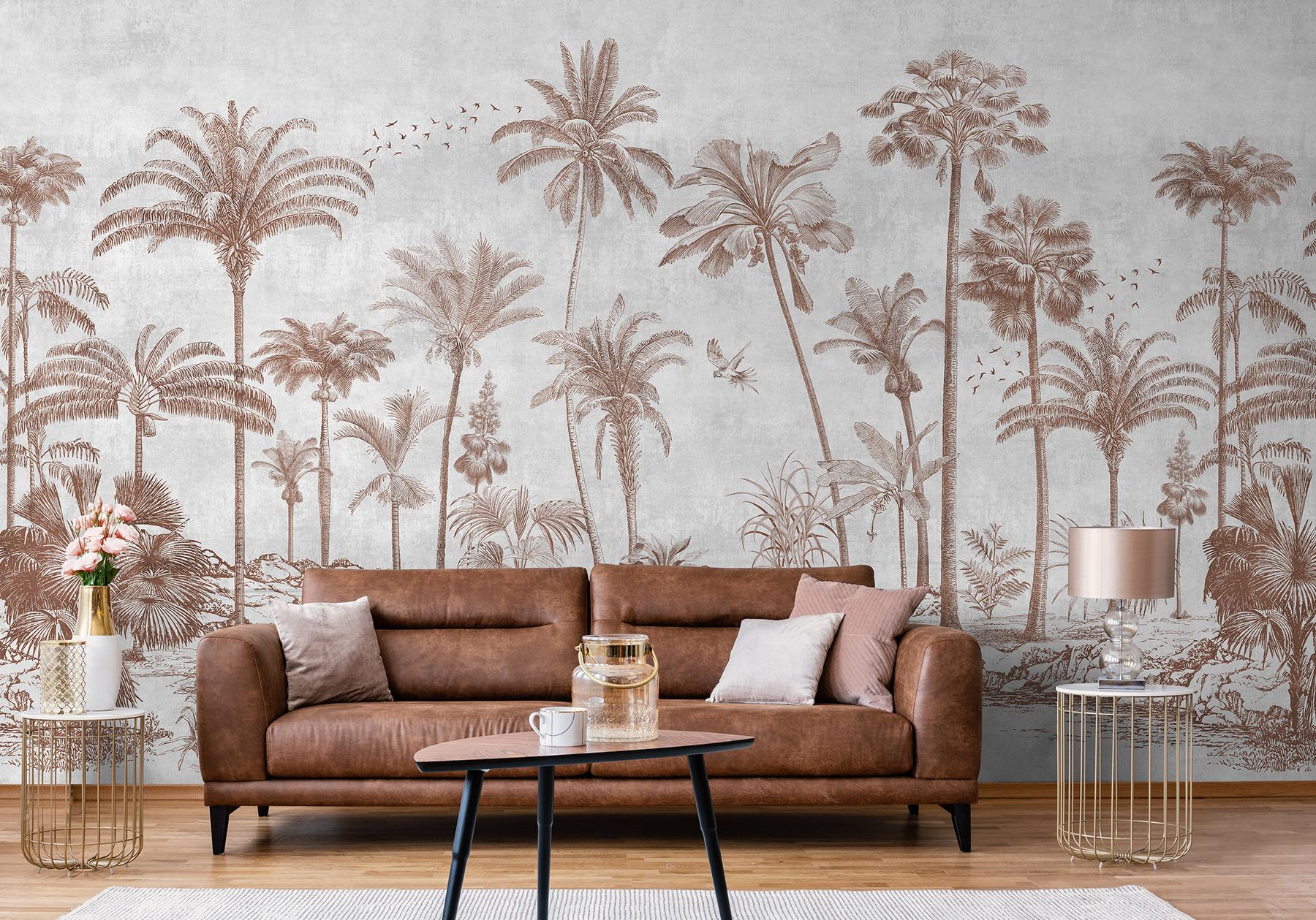 Vintage Sepia Palms Botanical Wallpaper Mural
