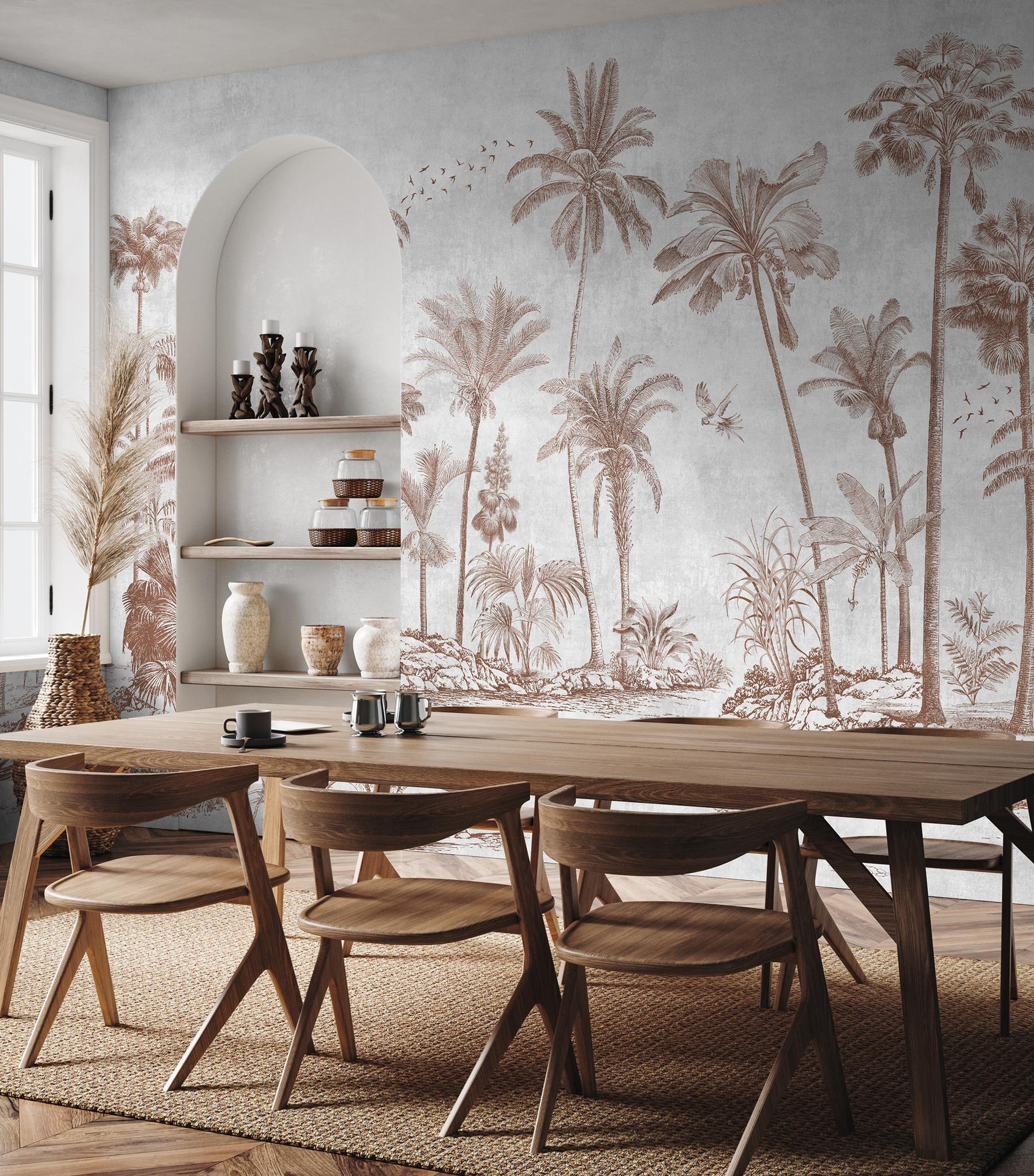 Vintage Sepia Palms Botanical Wallpaper Mural