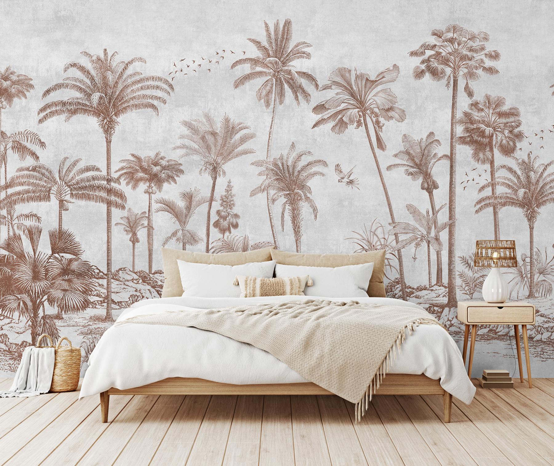 Vintage Sepia Palms Botanical Wallpaper Mural