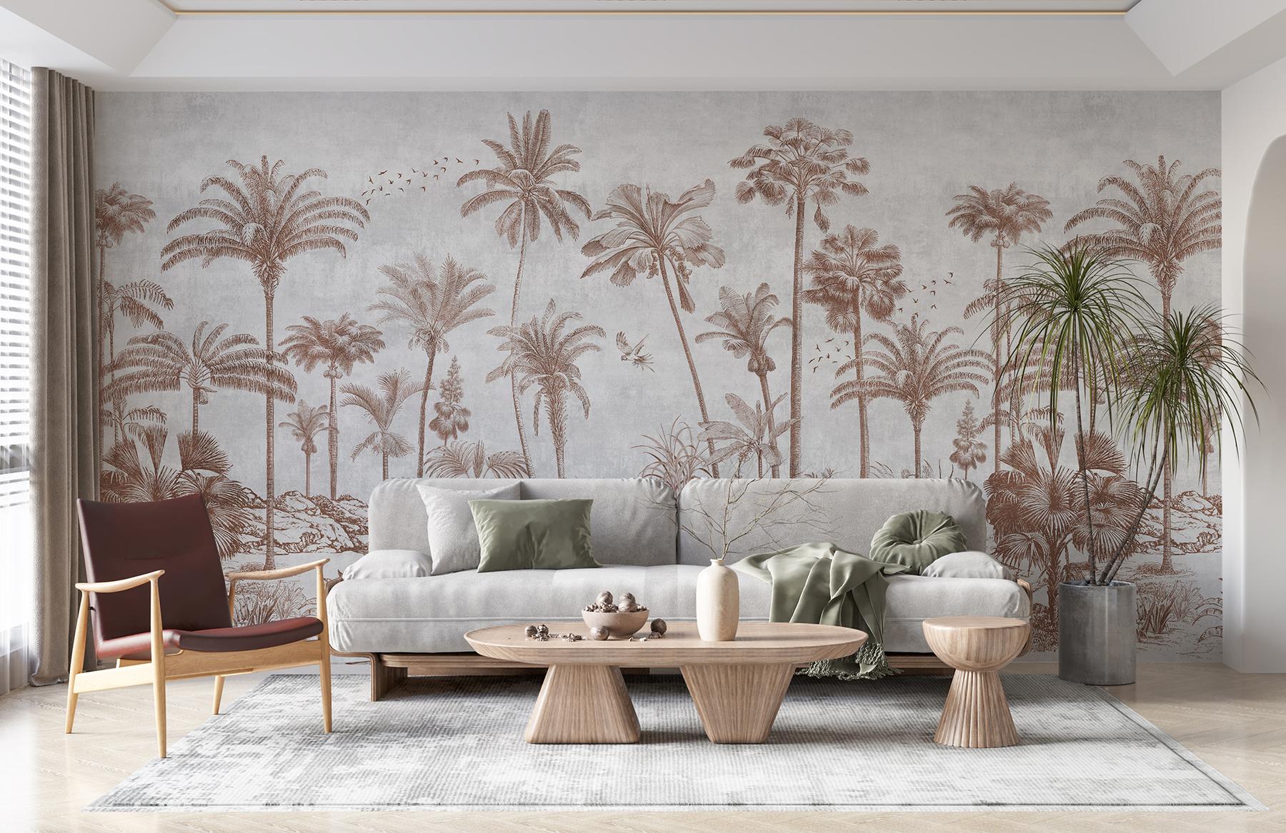 Vintage Sepia Palms Botanical Wallpaper Mural