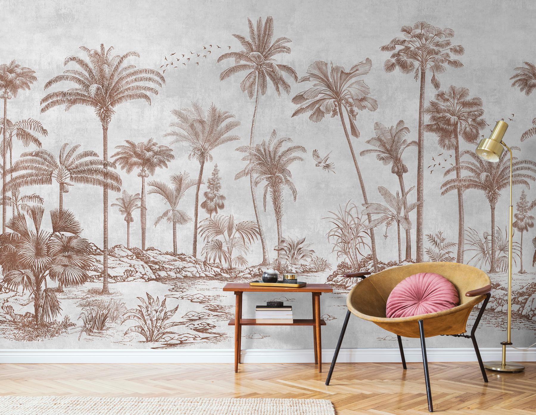 Vintage Sepia Palms Botanical Wallpaper Mural