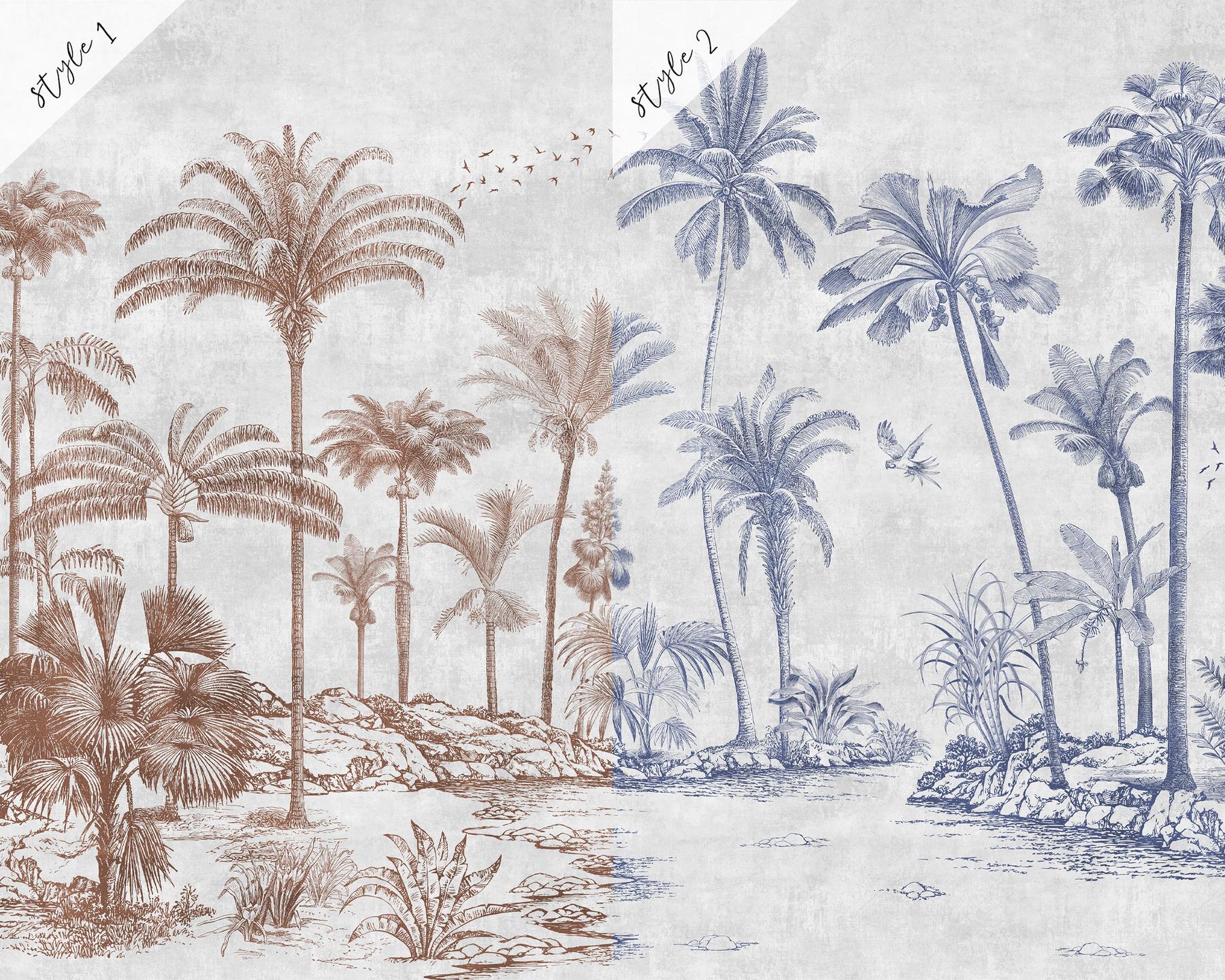 Vintage Sepia Palms Botanical Wallpaper Mural