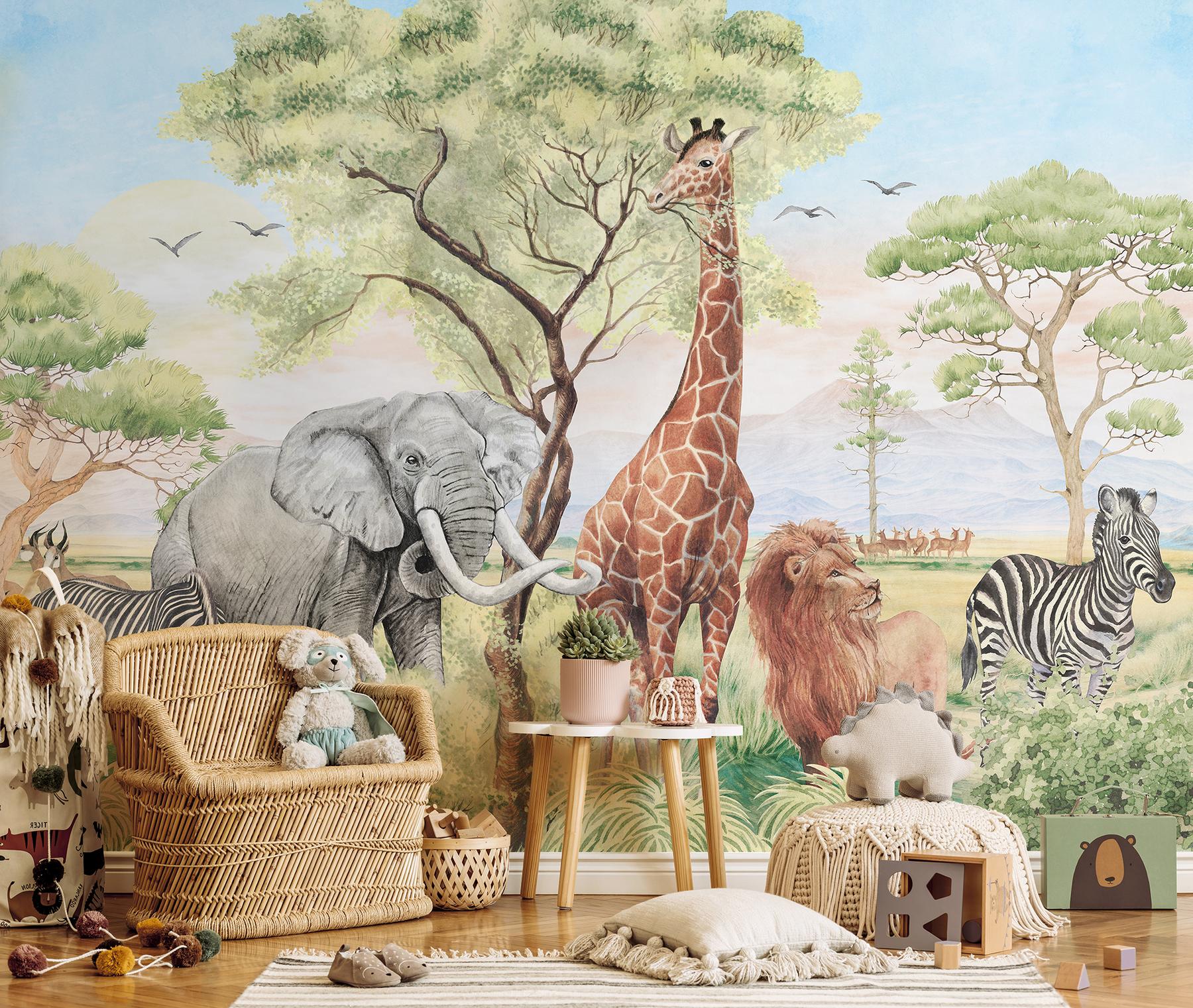 African Safari Panorama Wildlife Wallpaper Mural