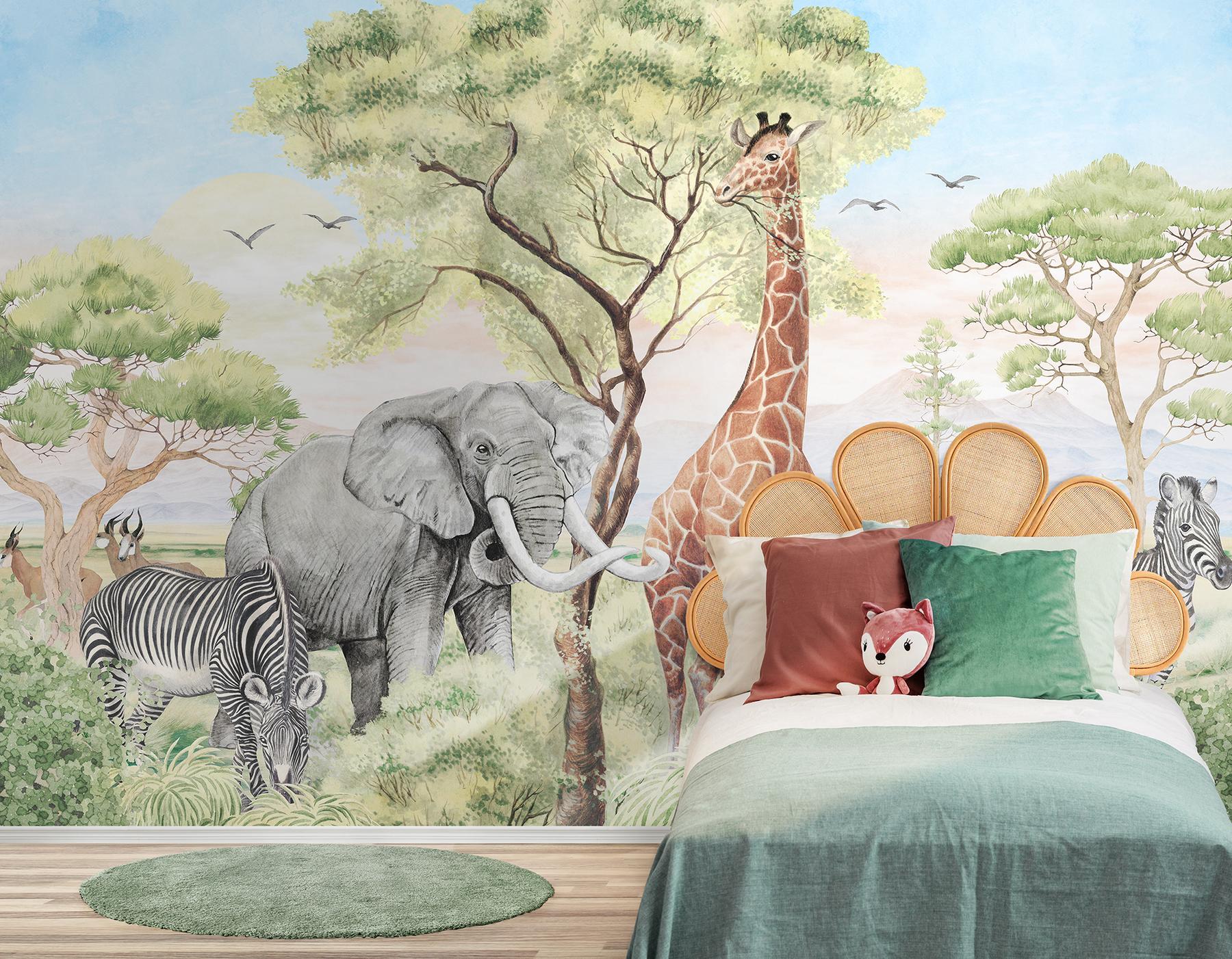 African Safari Panorama Wildlife Wallpaper Mural