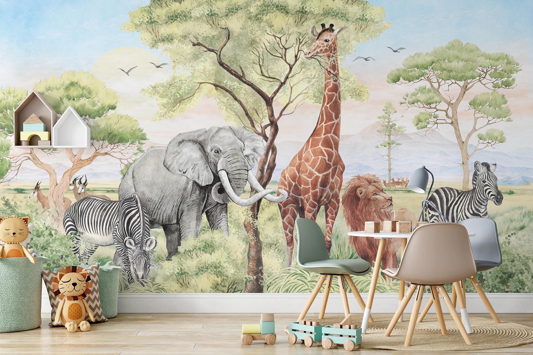 African Safari Panorama Wildlife Wallpaper Mural