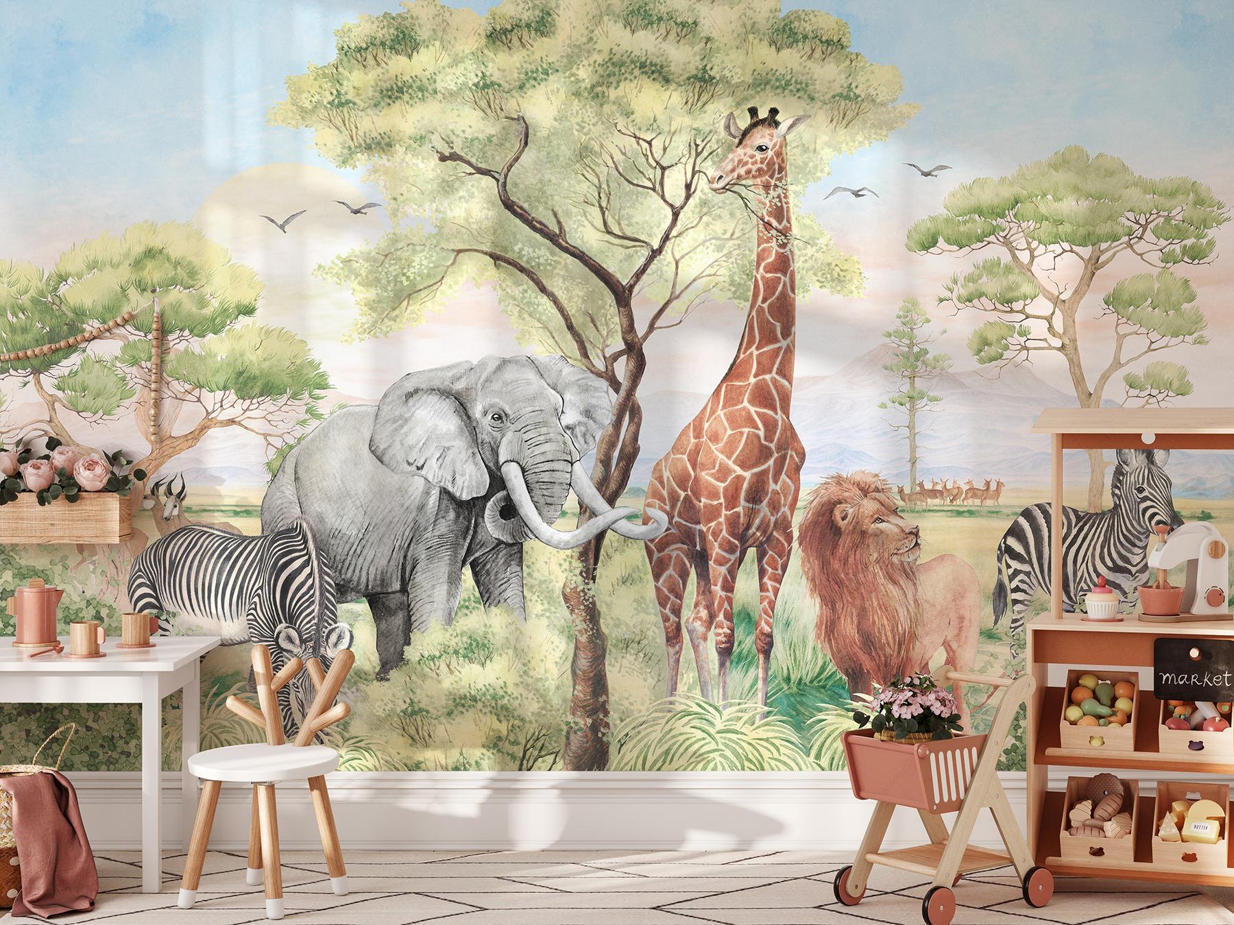 African Safari Panorama Wildlife Wallpaper Mural
