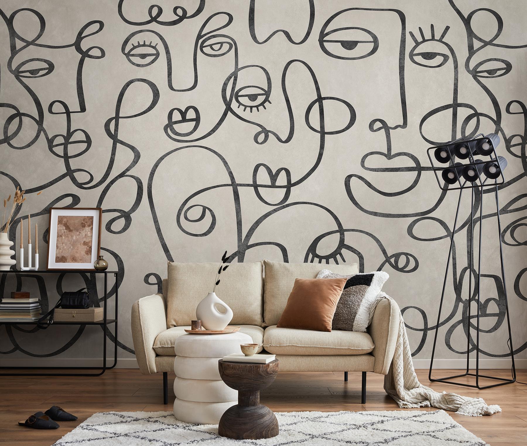 Abstract Line Art Neutral Tones Wallpaper Mural
