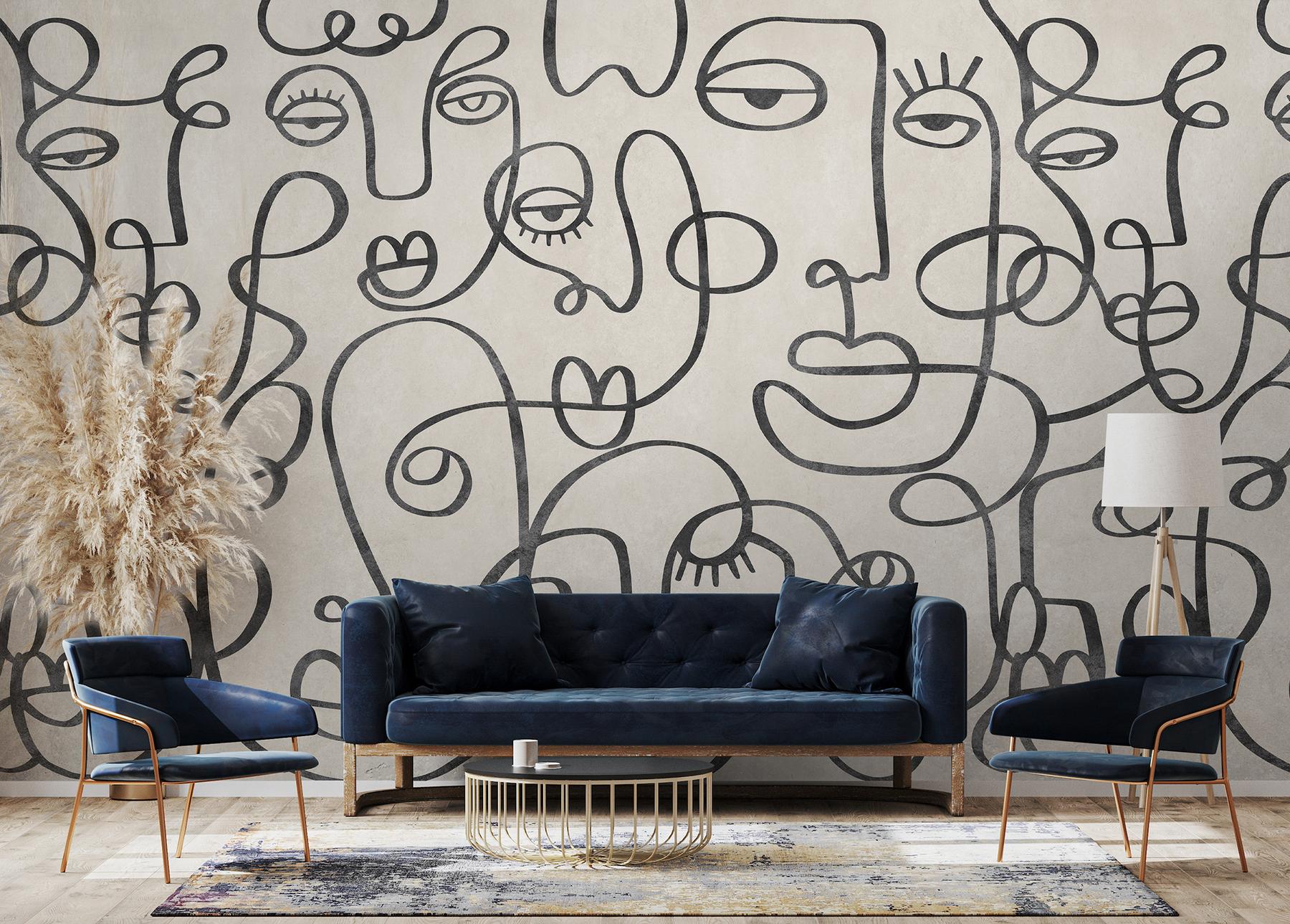 Abstract Line Art Neutral Tones Wallpaper Mural