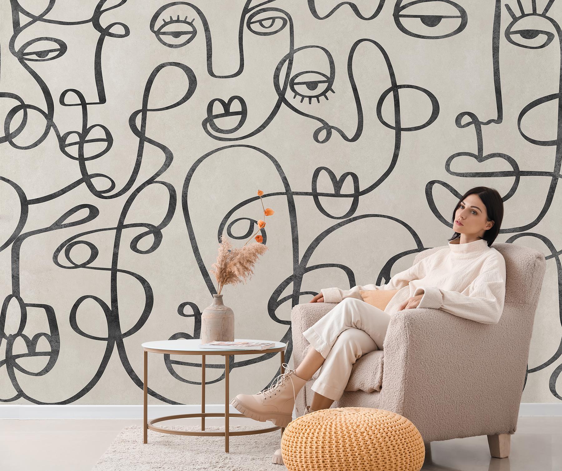 Abstract Line Art Neutral Tones Wallpaper Mural